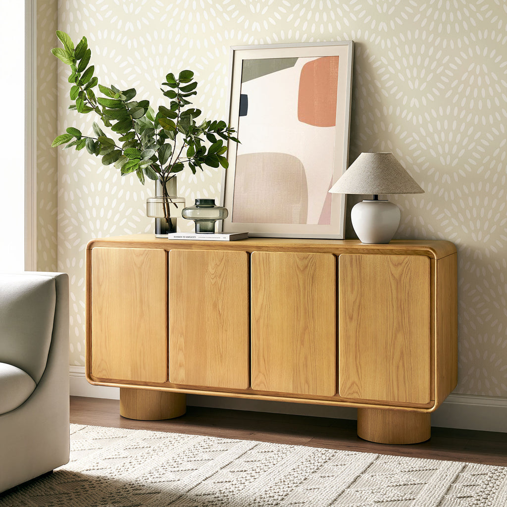Lumo 4-Door Curved Wood Accent Cabinet - Oak