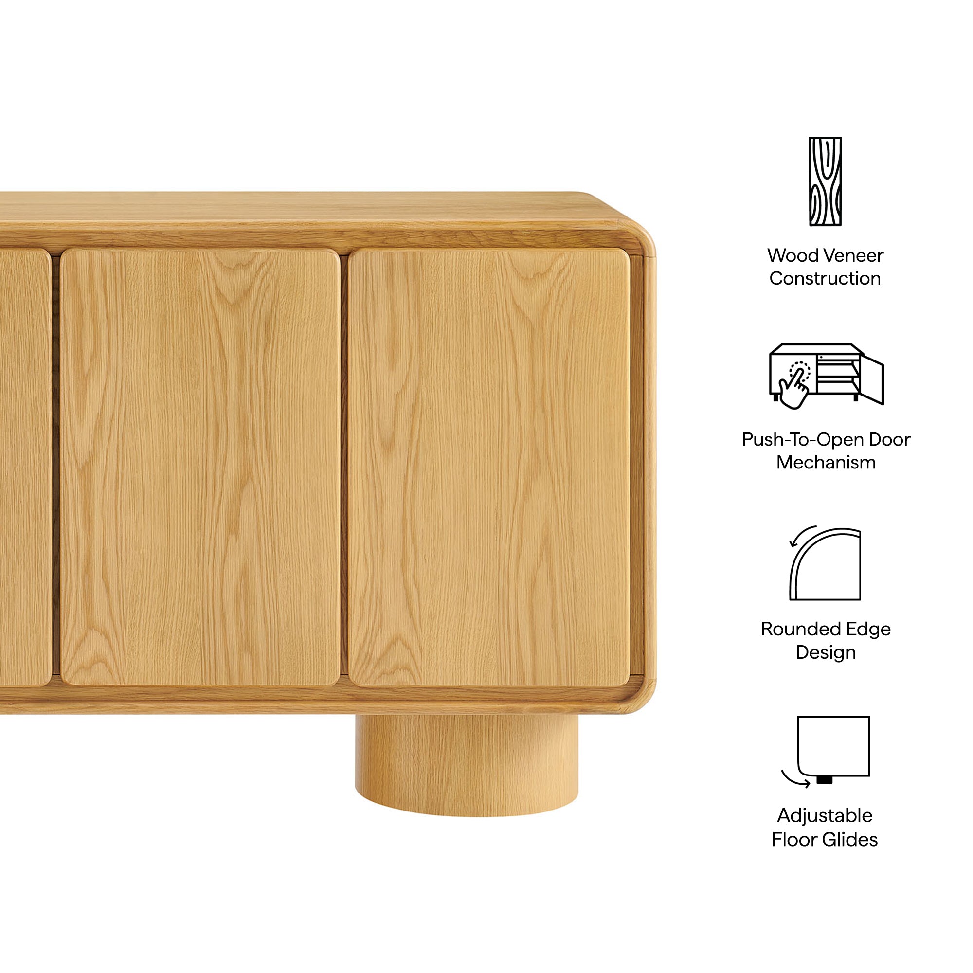 Lumo 4-Door Curved Wood Accent Cabinet - Oak