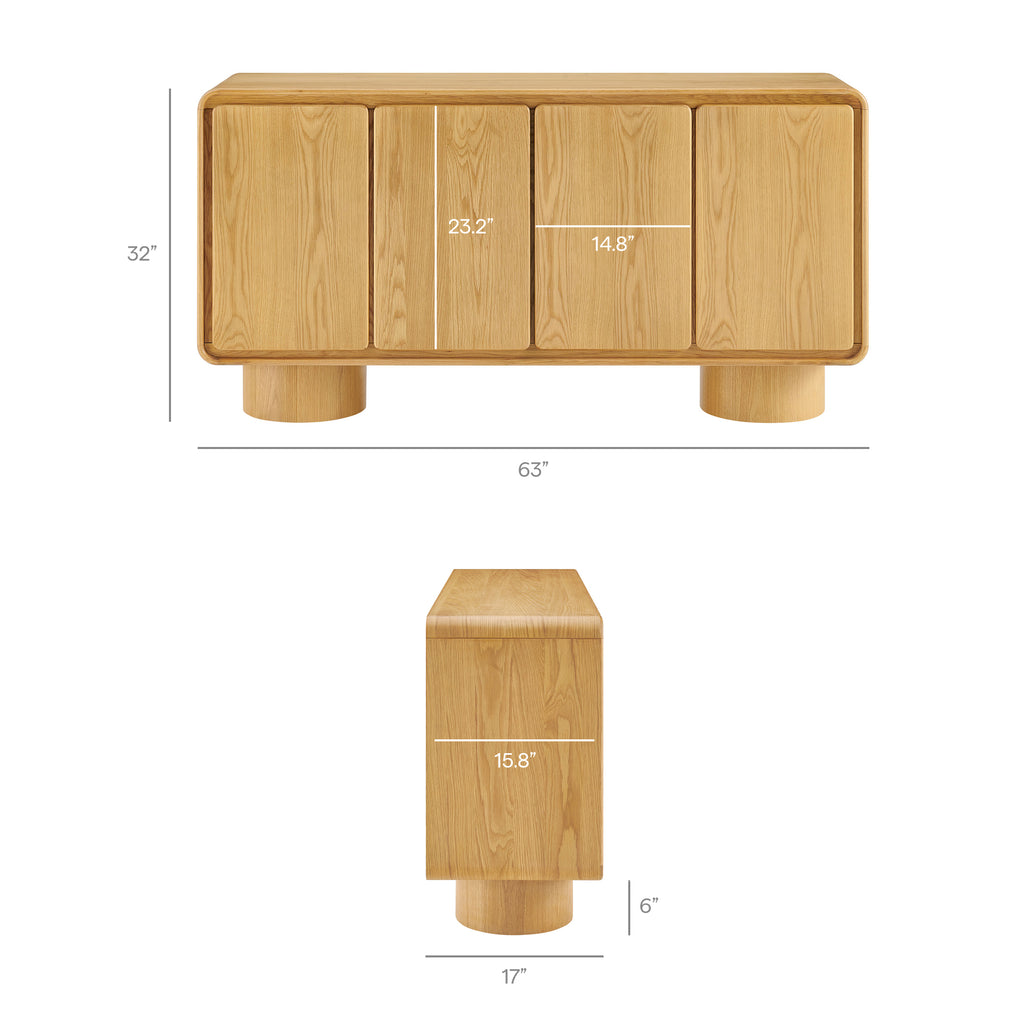 Lumo 4-Door Curved Wood Accent Cabinet - Oak