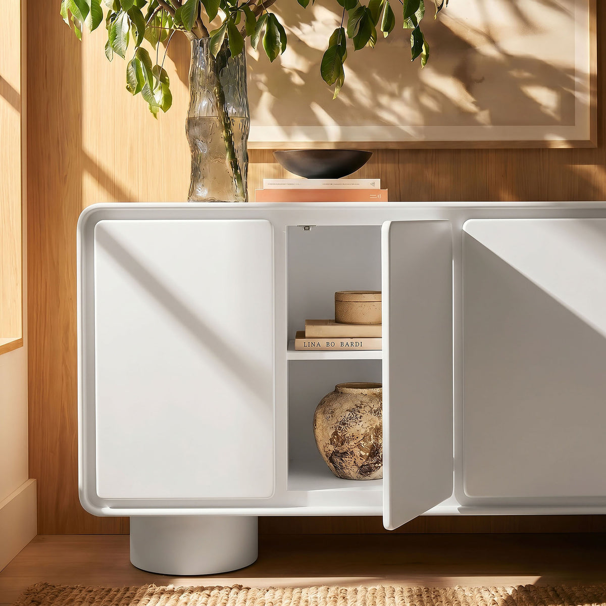 Lumo 4-Door Curved Wood Accent Cabinet - White