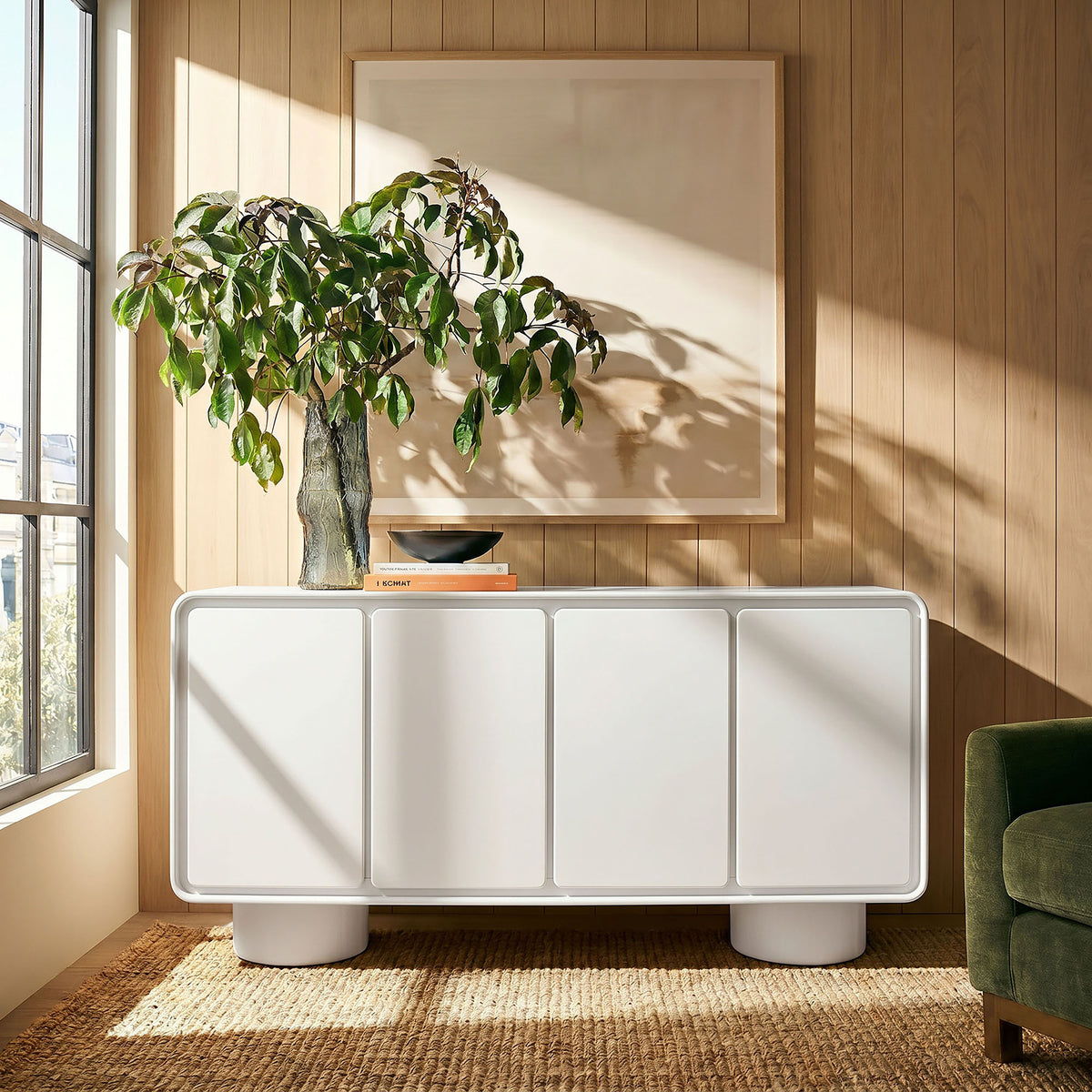 Lumo 4-Door Curved Wood Accent Cabinet - White
