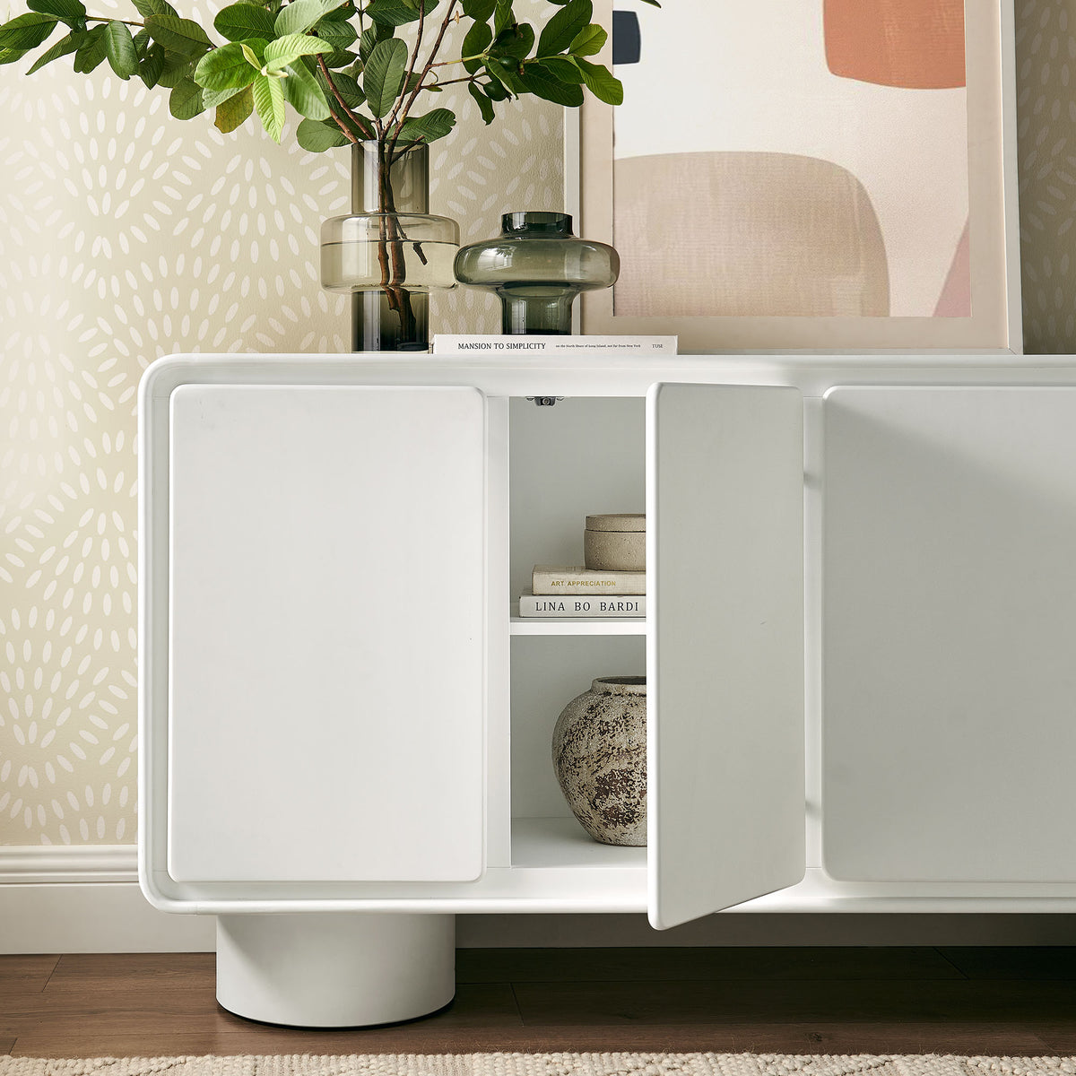 Lumo 4-Door Curved Wood Accent Cabinet - White