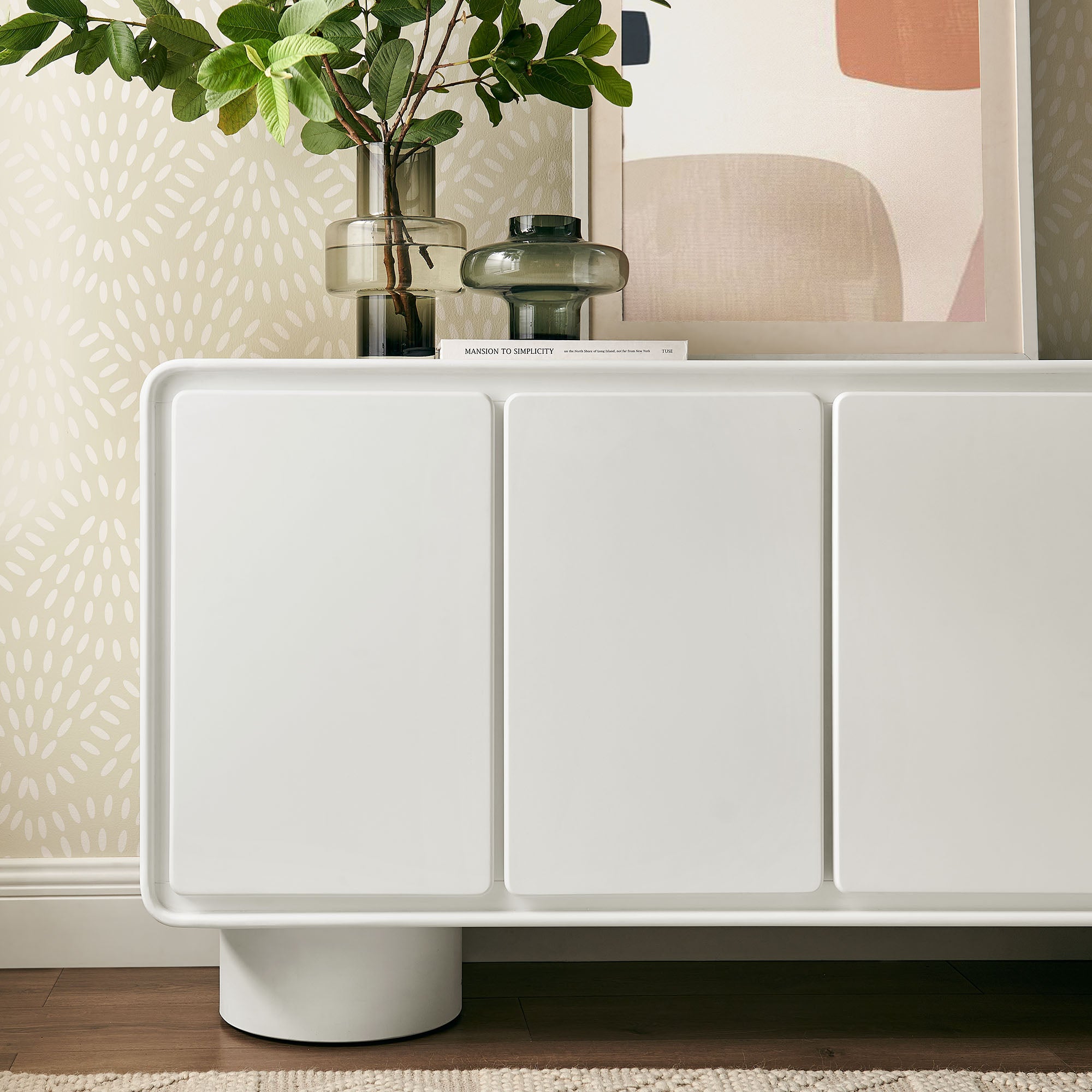 Lumo 4-Door Curved Wood Accent Cabinet - White