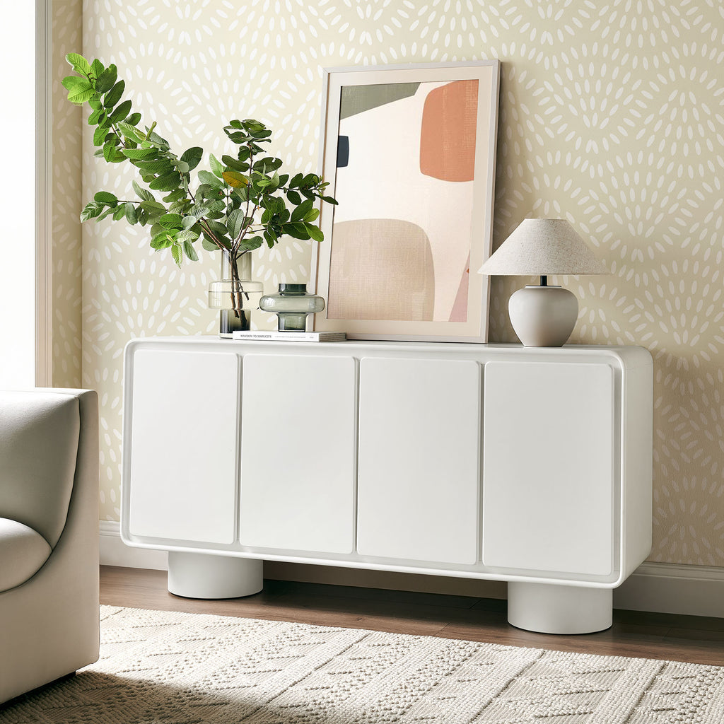 Lumo 4-Door Curved Wood Accent Cabinet - White