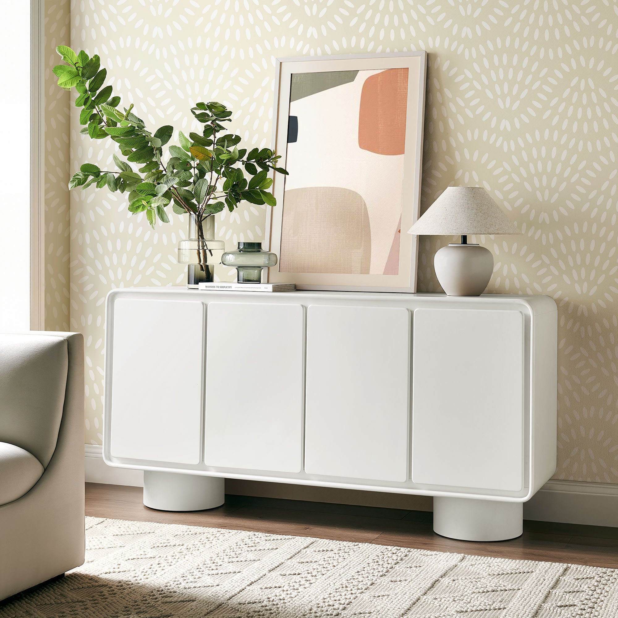 Lumo 4-Door Curved Wood Accent Cabinet - White