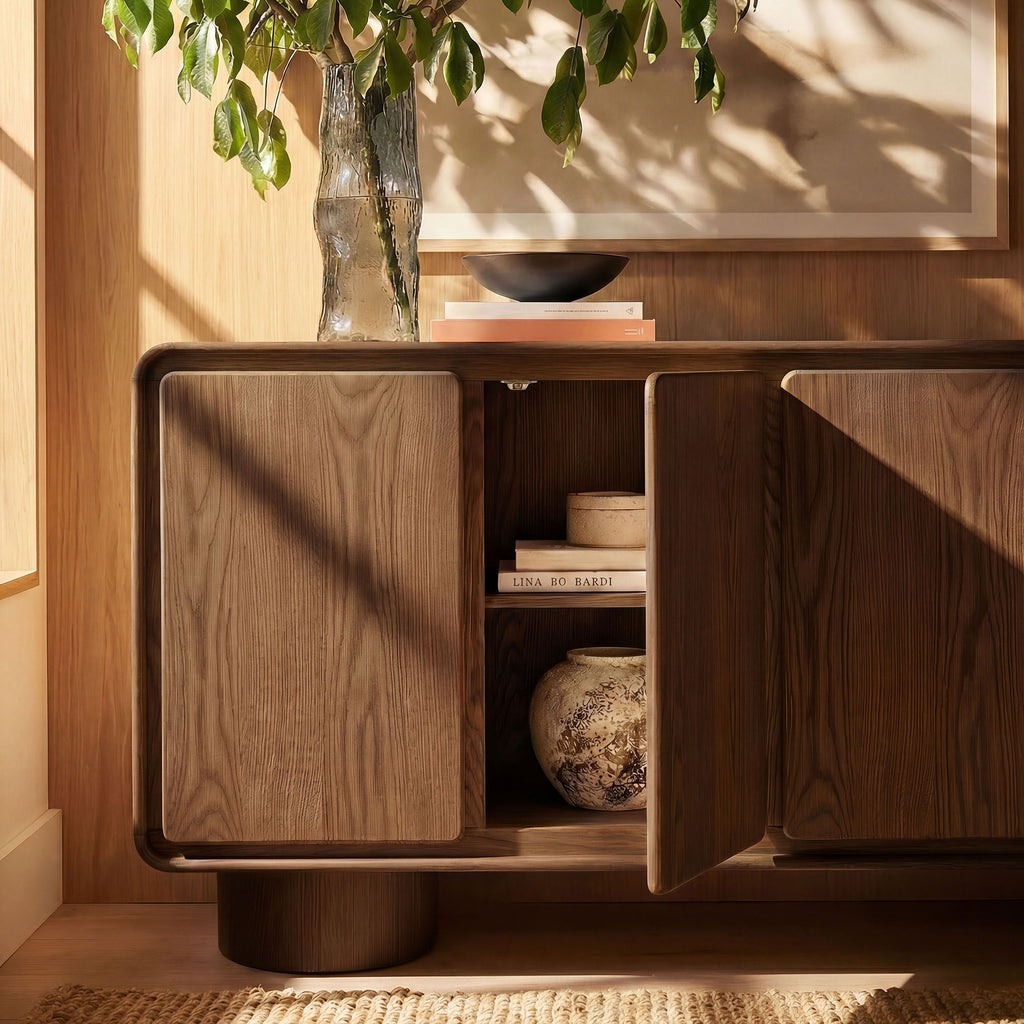 Lumo 4-Door Curved Wood Accent Cabinet - Walnut