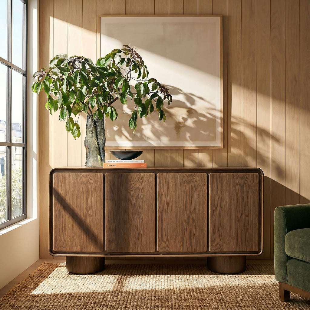 Lumo 4-Door Curved Wood Accent Cabinet - Walnut