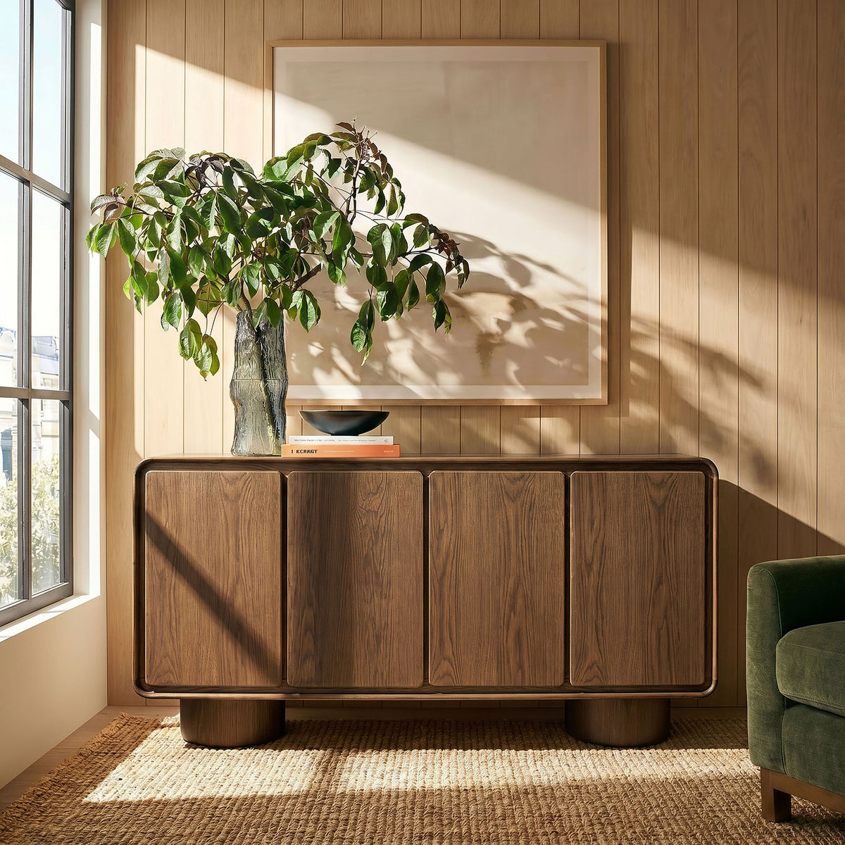 Lumo 4-Door Curved Wood Accent Cabinet - Walnut