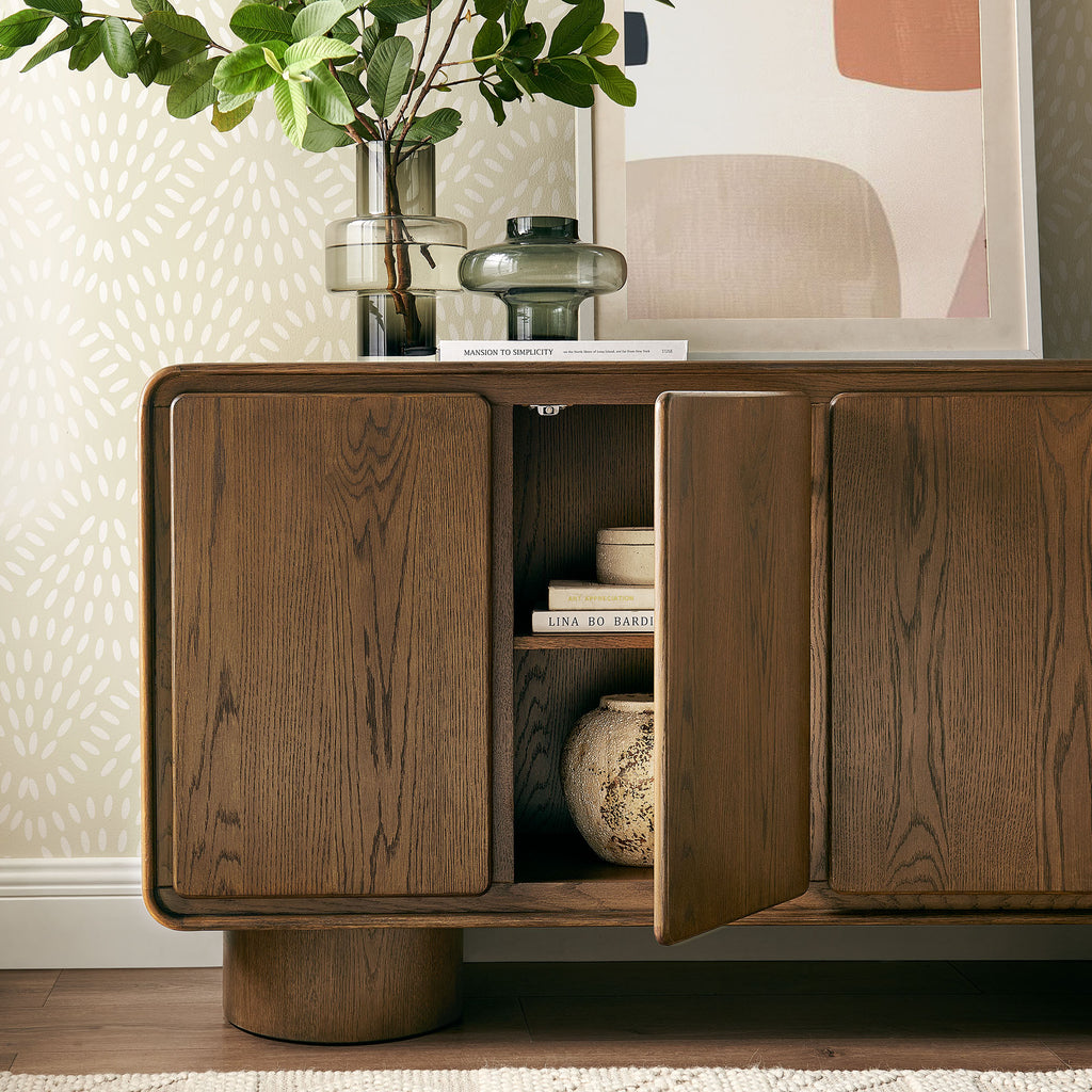Lumo 4-Door Curved Wood Accent Cabinet - Walnut