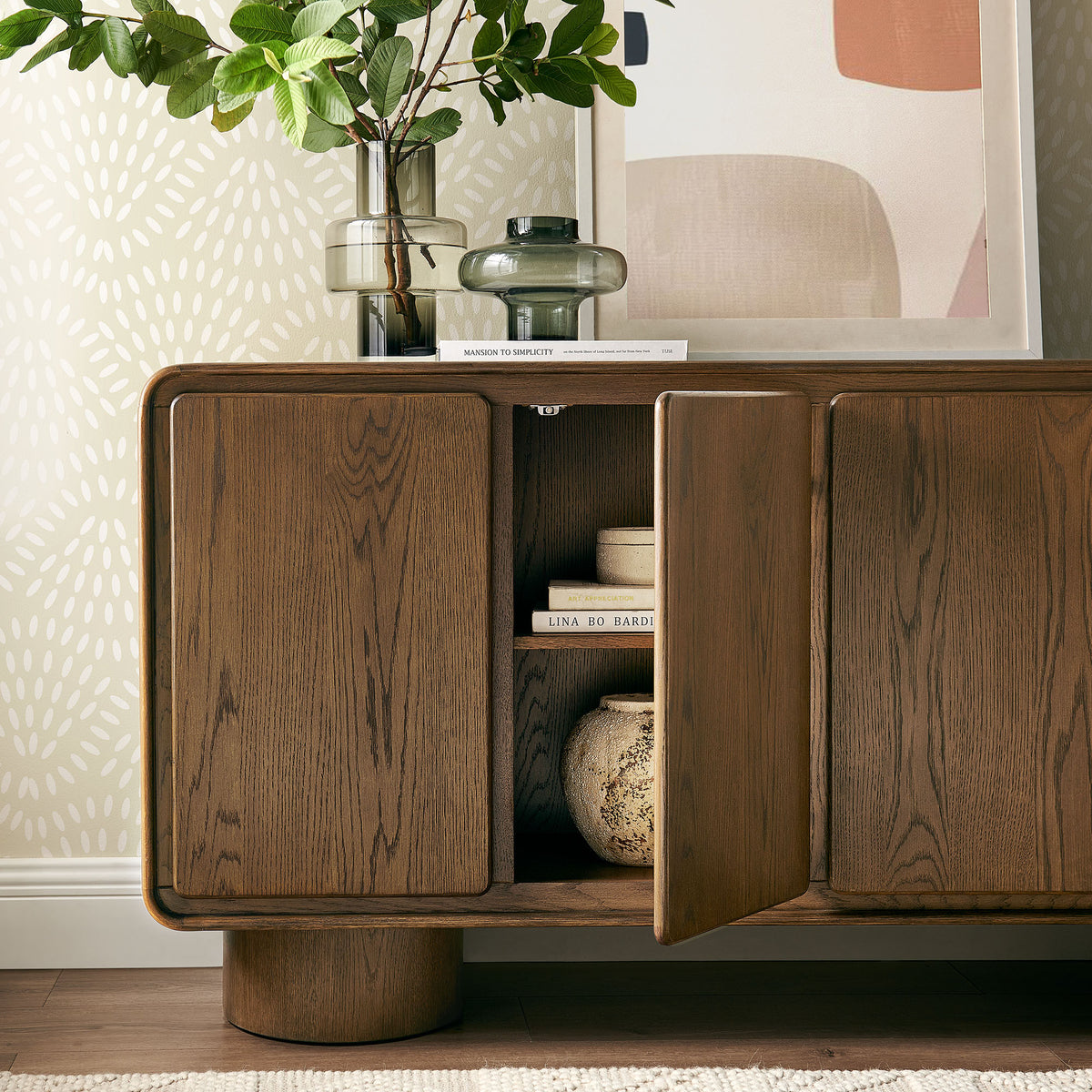 Lumo 4-Door Curved Wood Accent Cabinet - Walnut