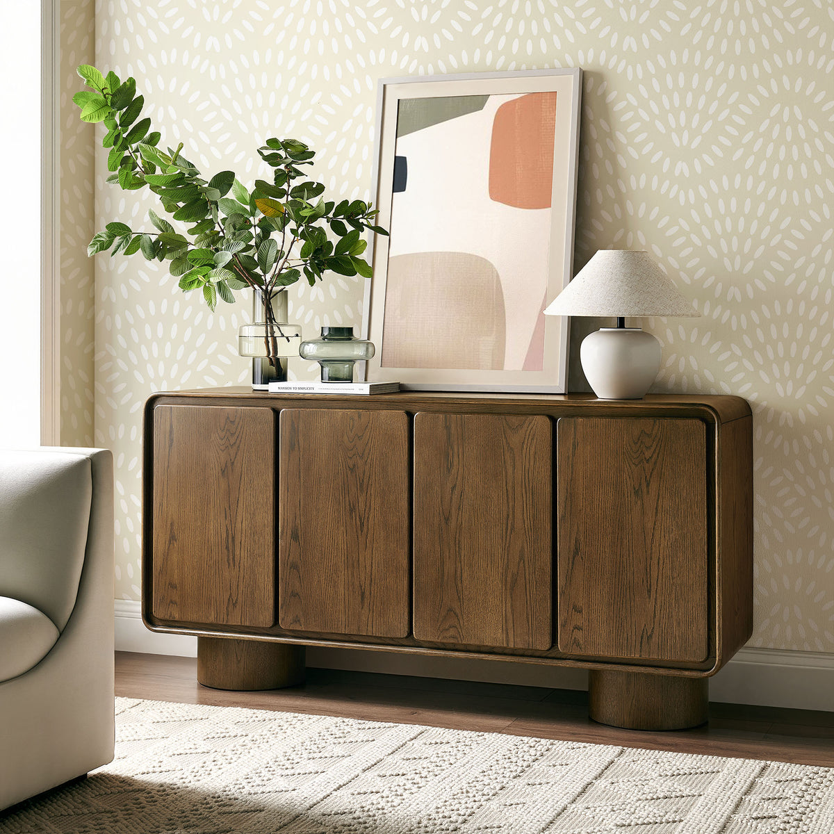 Lumo 4-Door Curved Wood Accent Cabinet - Walnut