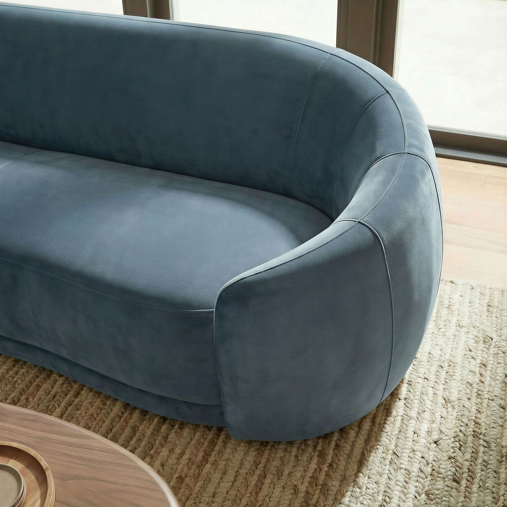 Contessa Curved Performance Velvet Sofa - Cadet Blue