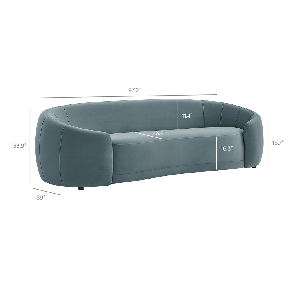 Contessa Curved Performance Velvet Sofa - Cadet Blue