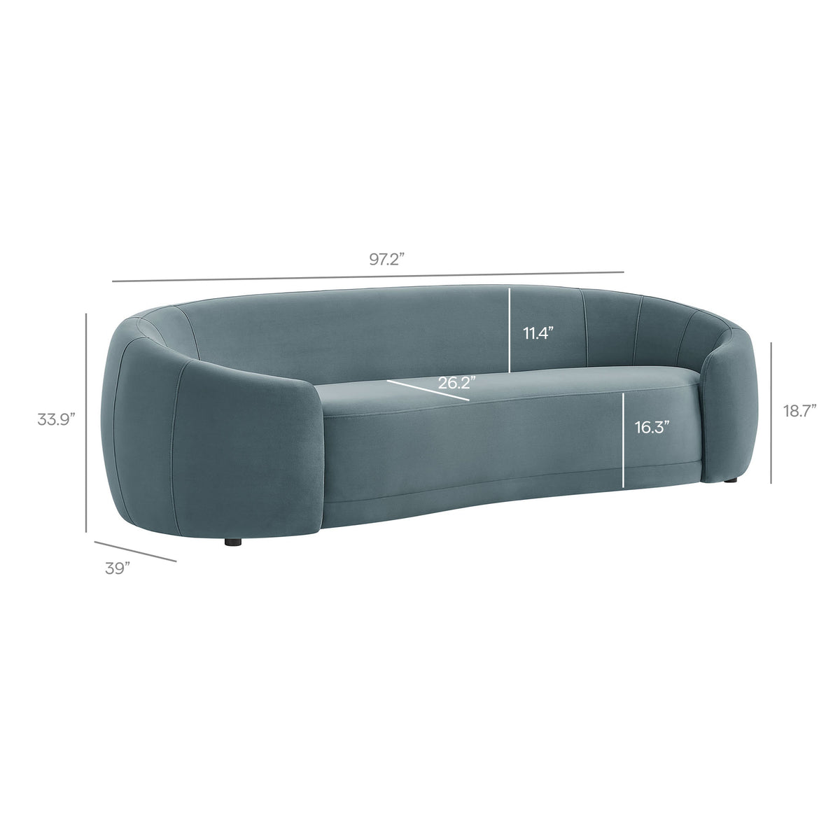 Contessa Curved Performance Velvet Sofa - Cadet Blue