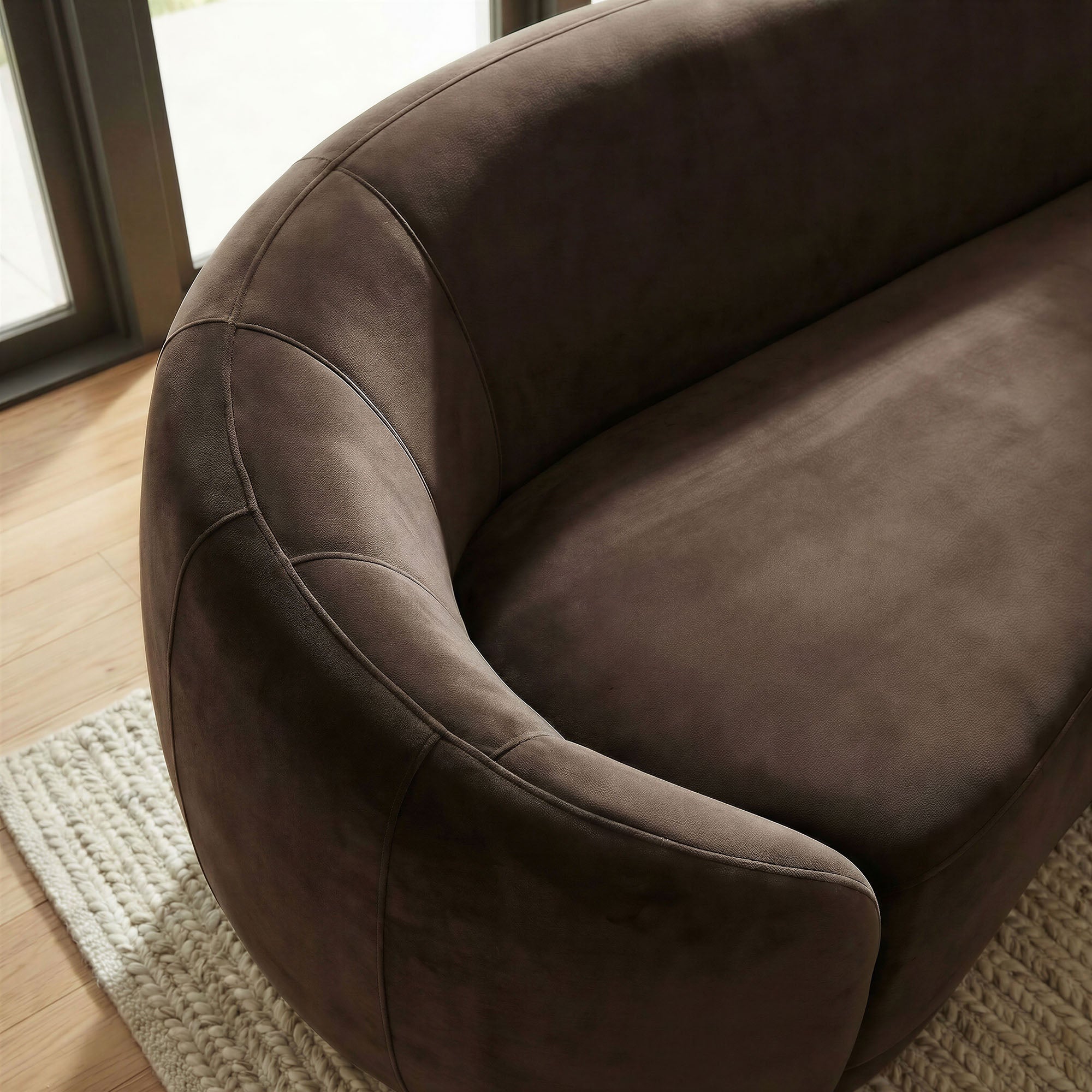 Contessa Curved Performance Velvet Sofa - Chocolate Brown