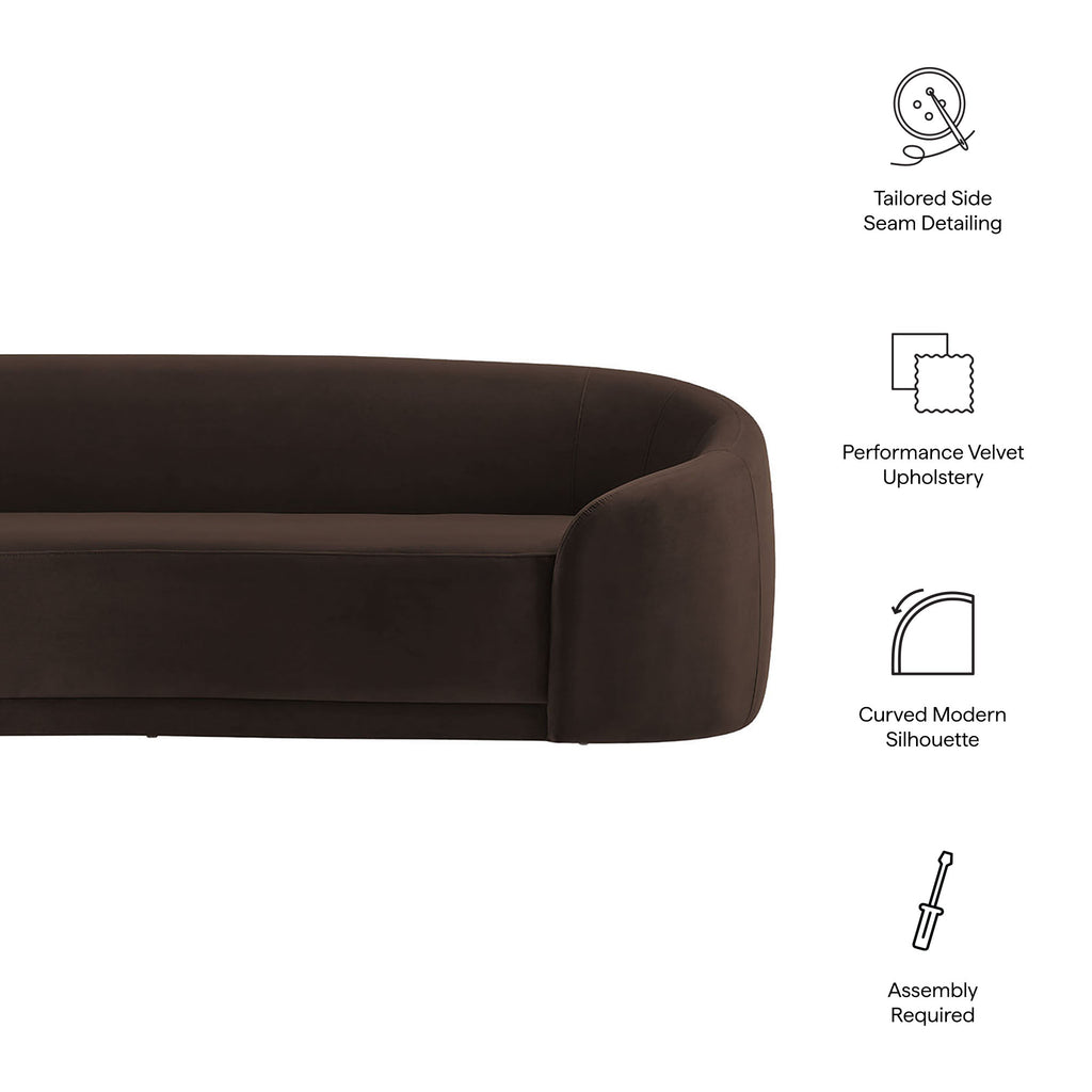 Contessa Curved Performance Velvet Sofa - Chocolate Brown