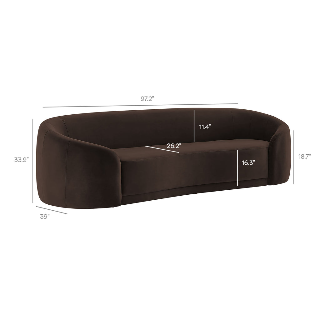 Contessa Curved Performance Velvet Sofa - Chocolate Brown