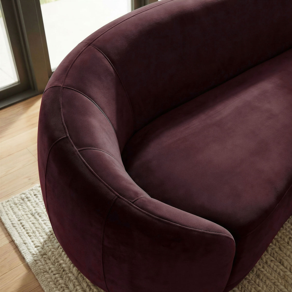 Contessa Curved Performance Velvet Sofa - Mulberry