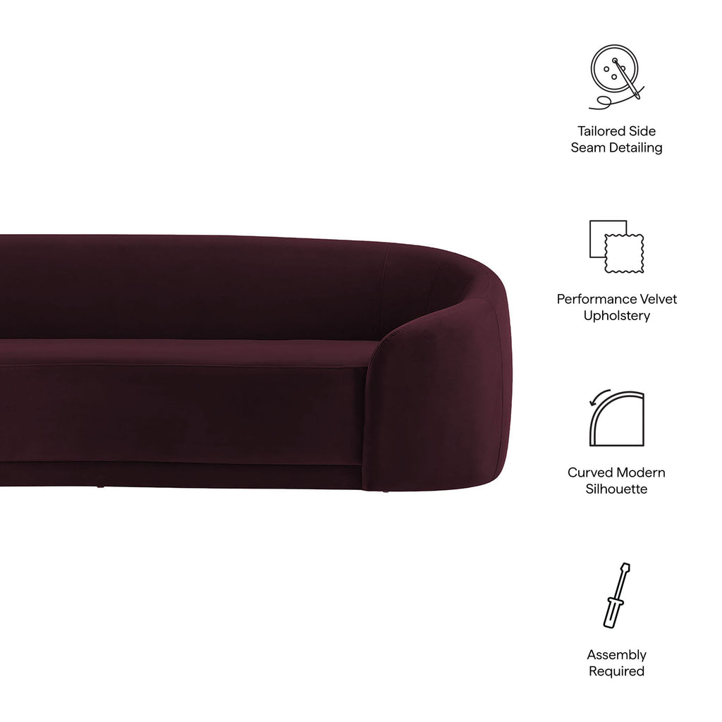 Contessa Curved Performance Velvet Sofa - Mulberry