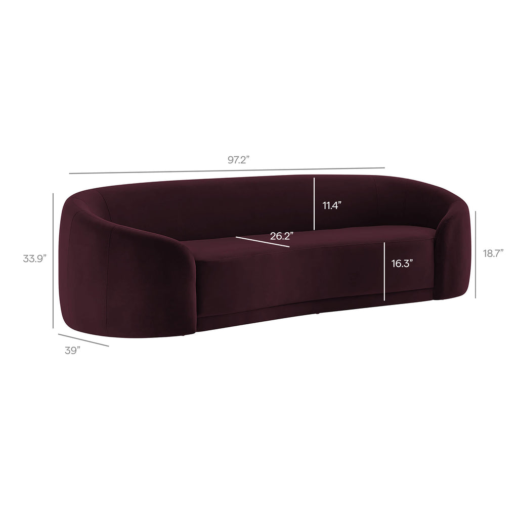 Contessa Curved Performance Velvet Sofa - Mulberry