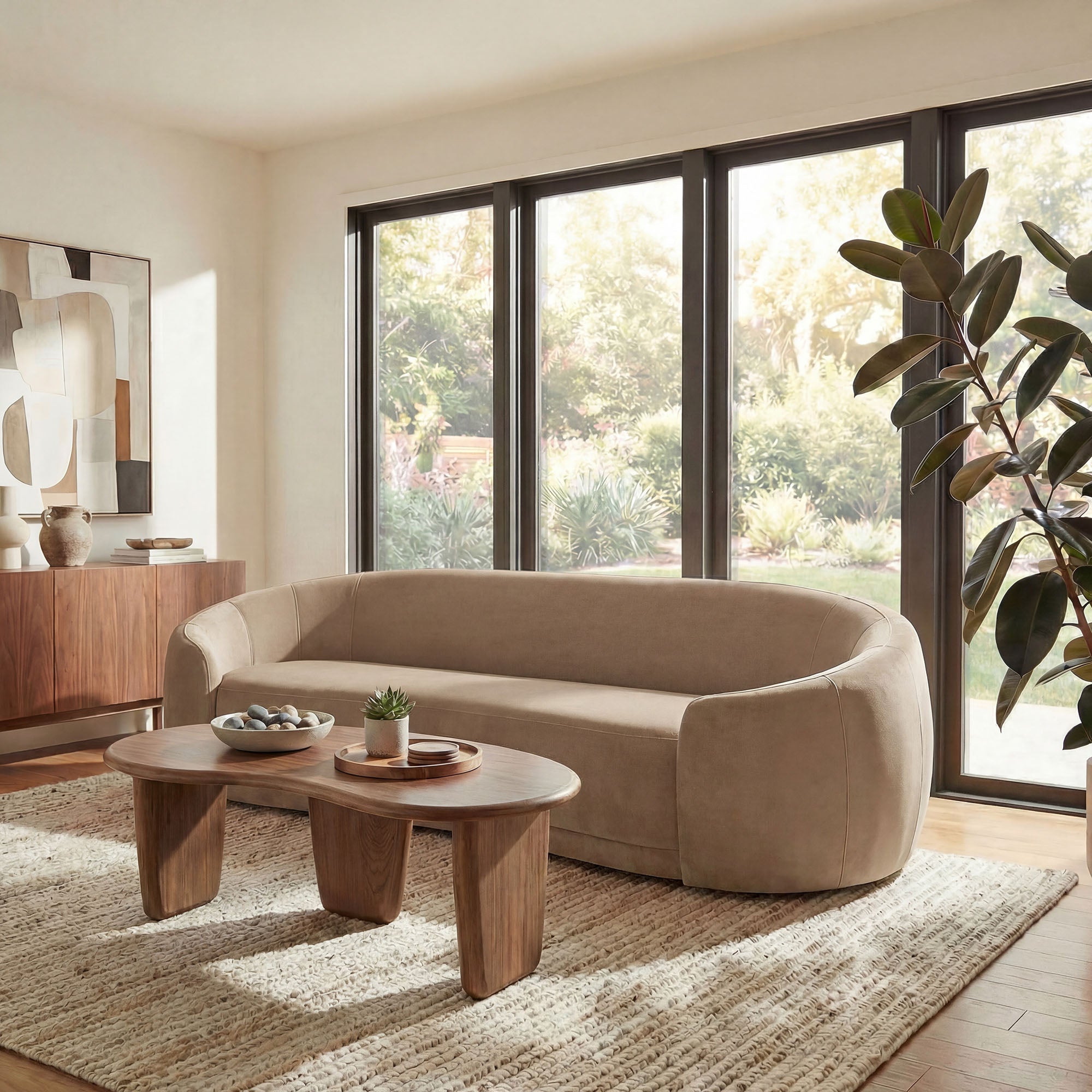 Contessa Curved Performance Velvet Sofa - Taupe