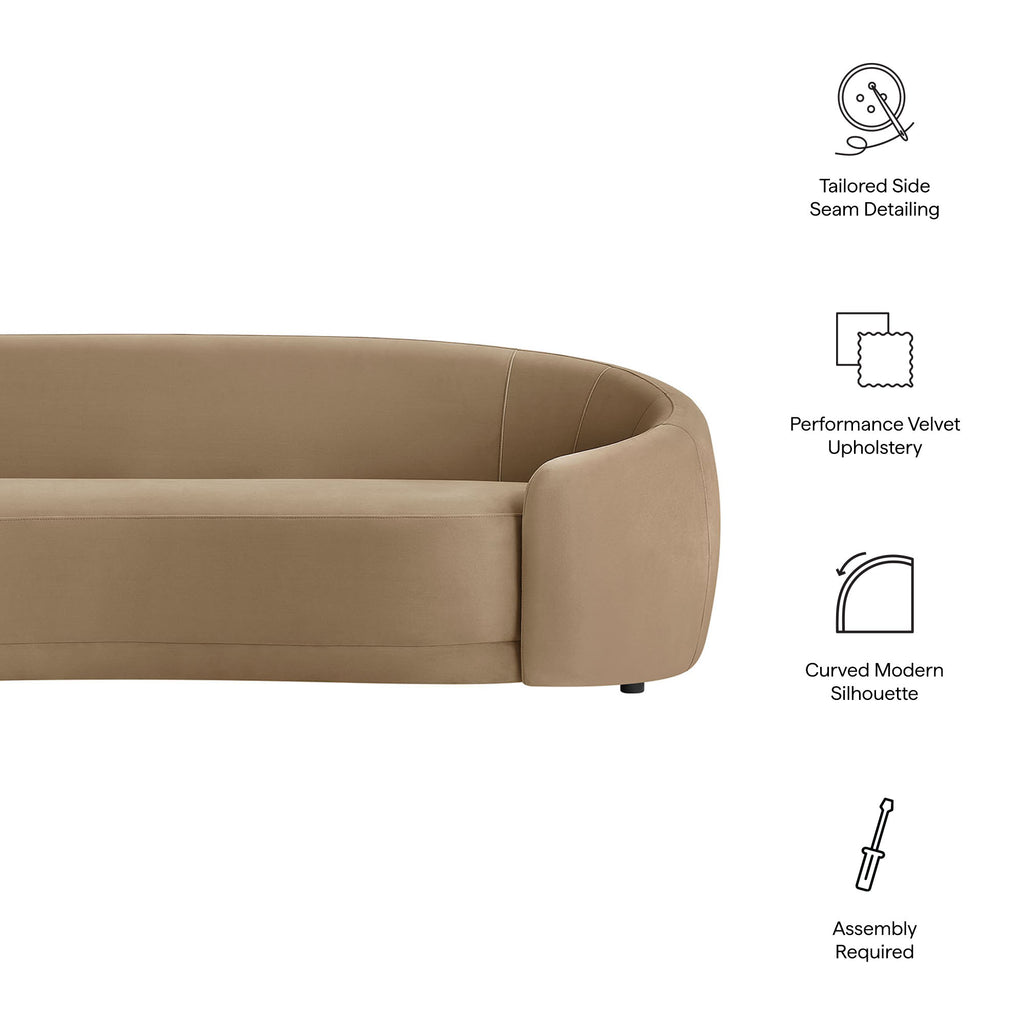 Contessa Curved Performance Velvet Sofa - Taupe
