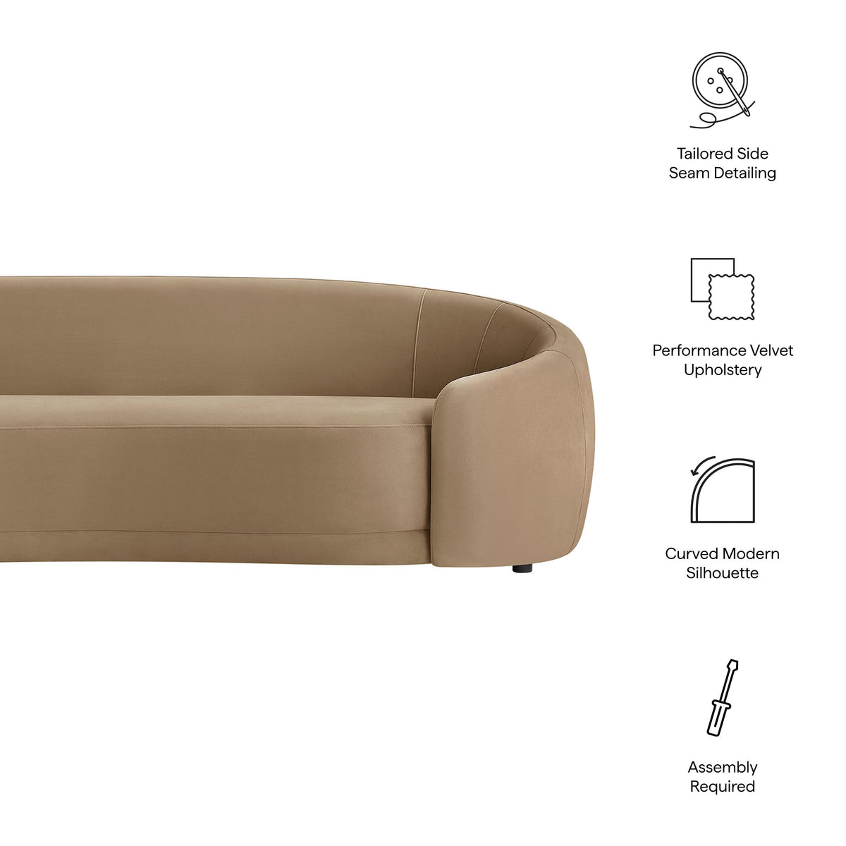 Contessa Curved Performance Velvet Sofa - Taupe