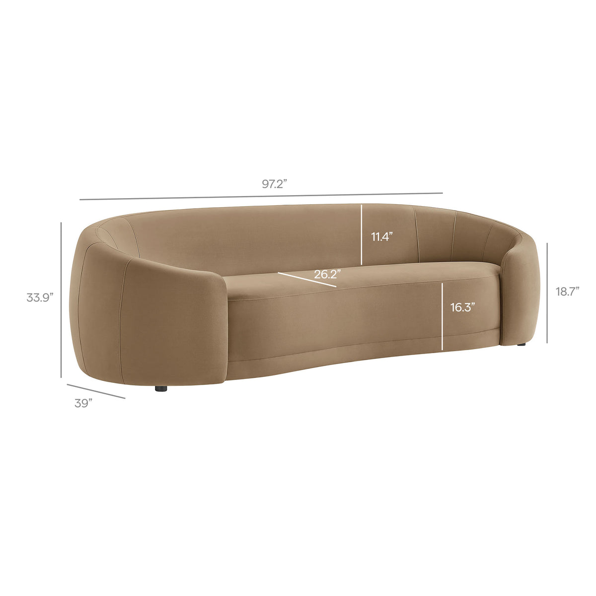 Contessa Curved Performance Velvet Sofa - Taupe