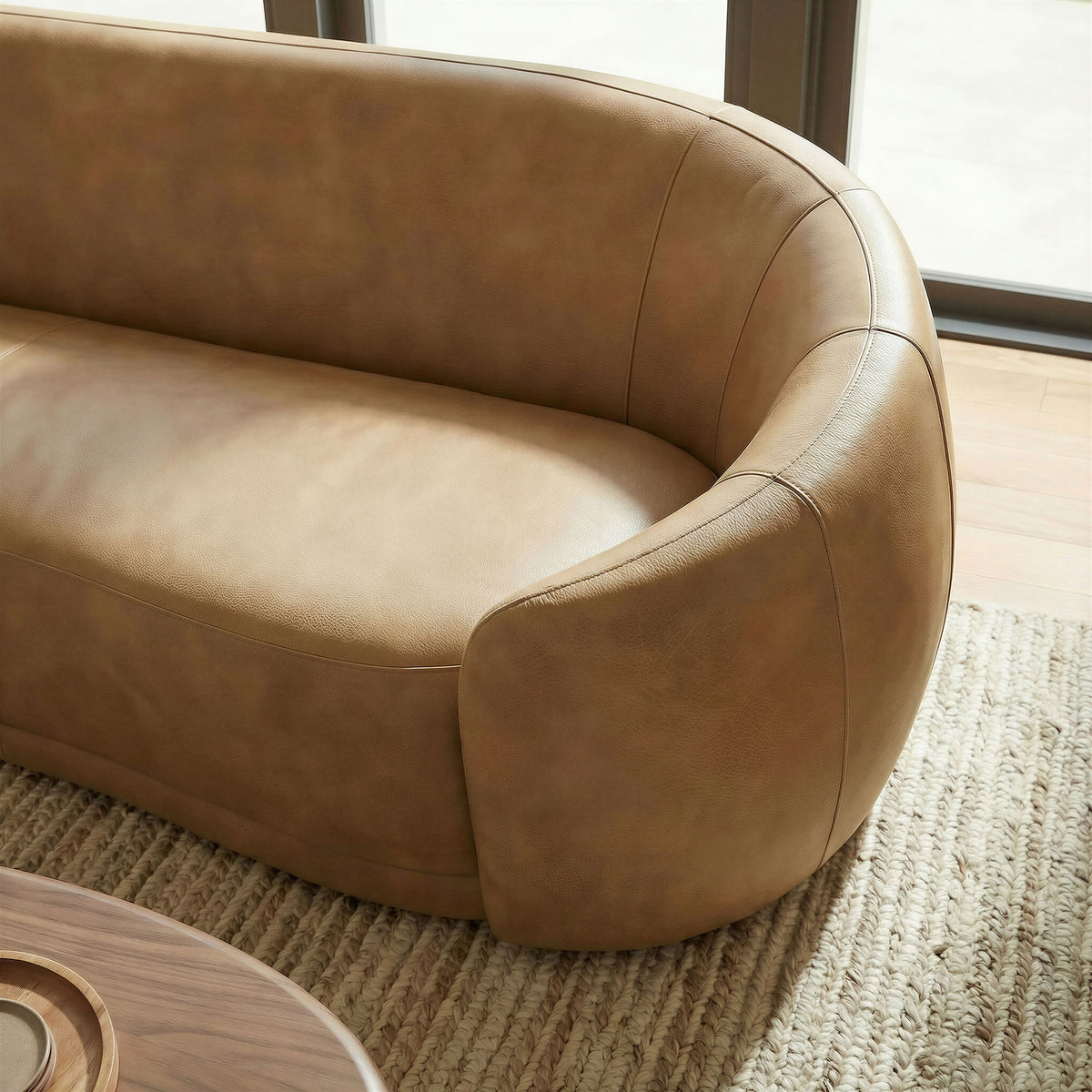 Contessa Curved Vegan Leather Sofa - Toast