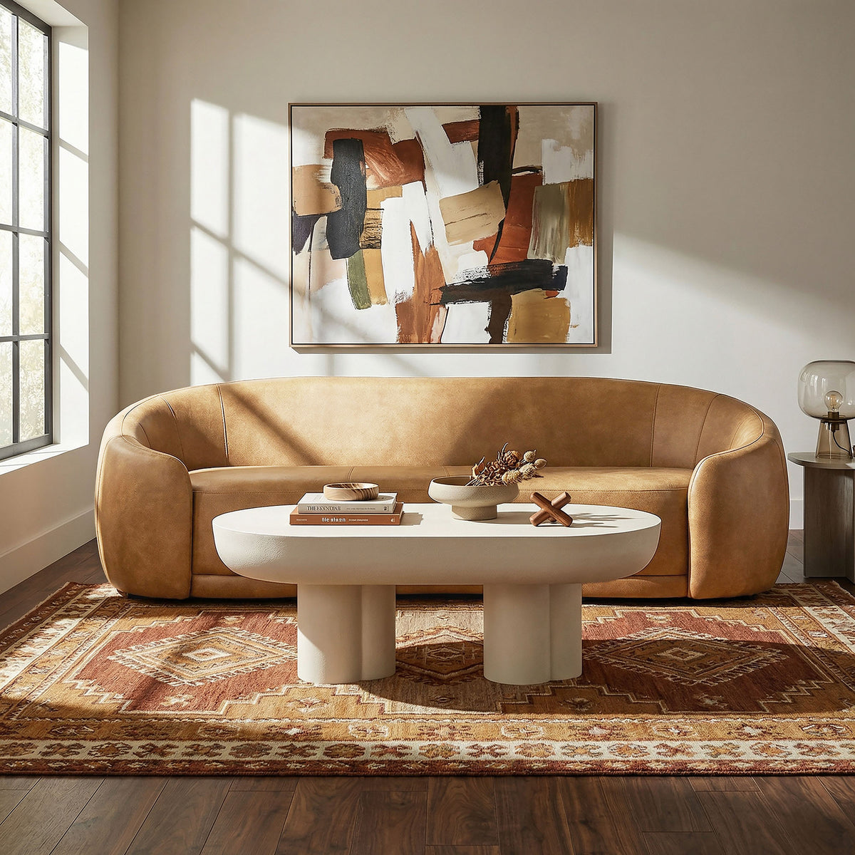 Contessa Curved Vegan Leather Sofa - Toast