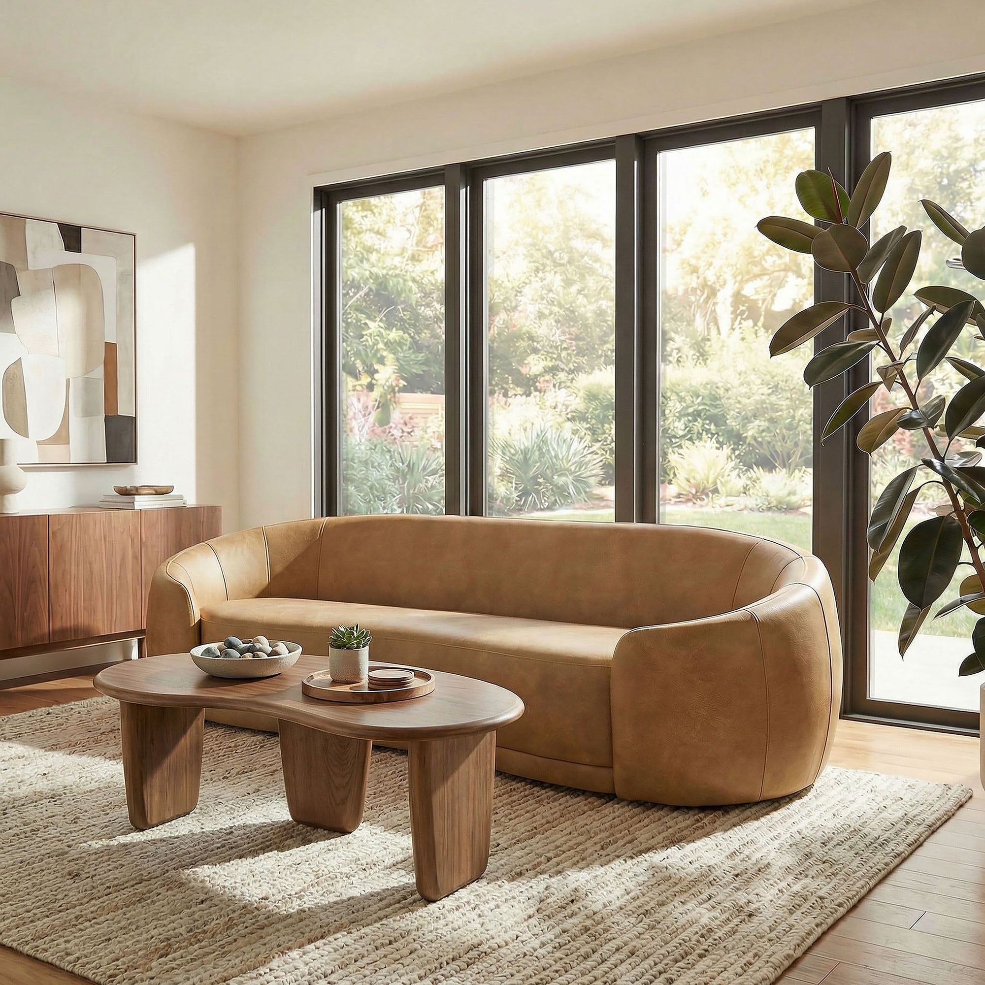 Contessa Curved Vegan Leather Sofa - Toast