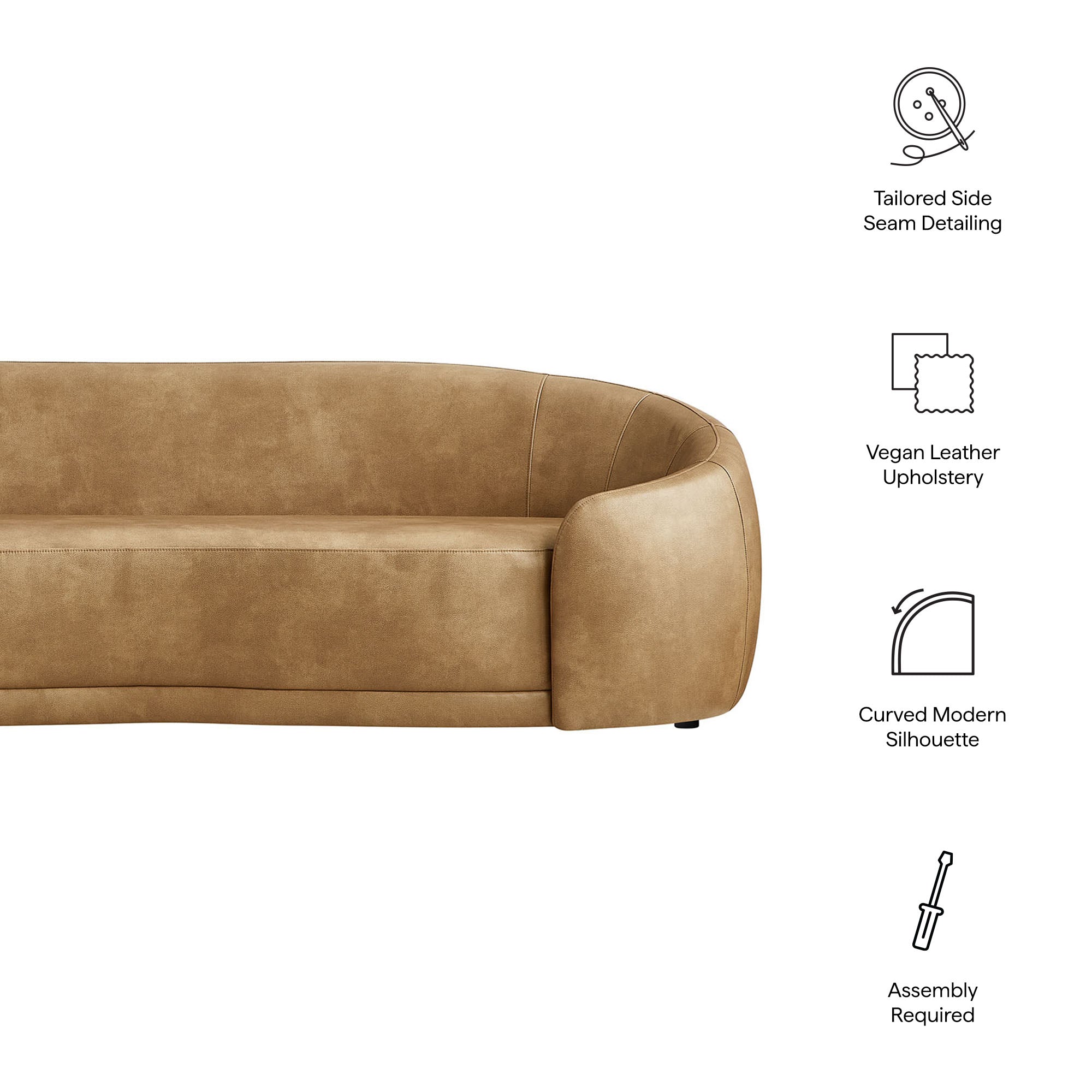 Contessa Curved Vegan Leather Sofa - Toast
