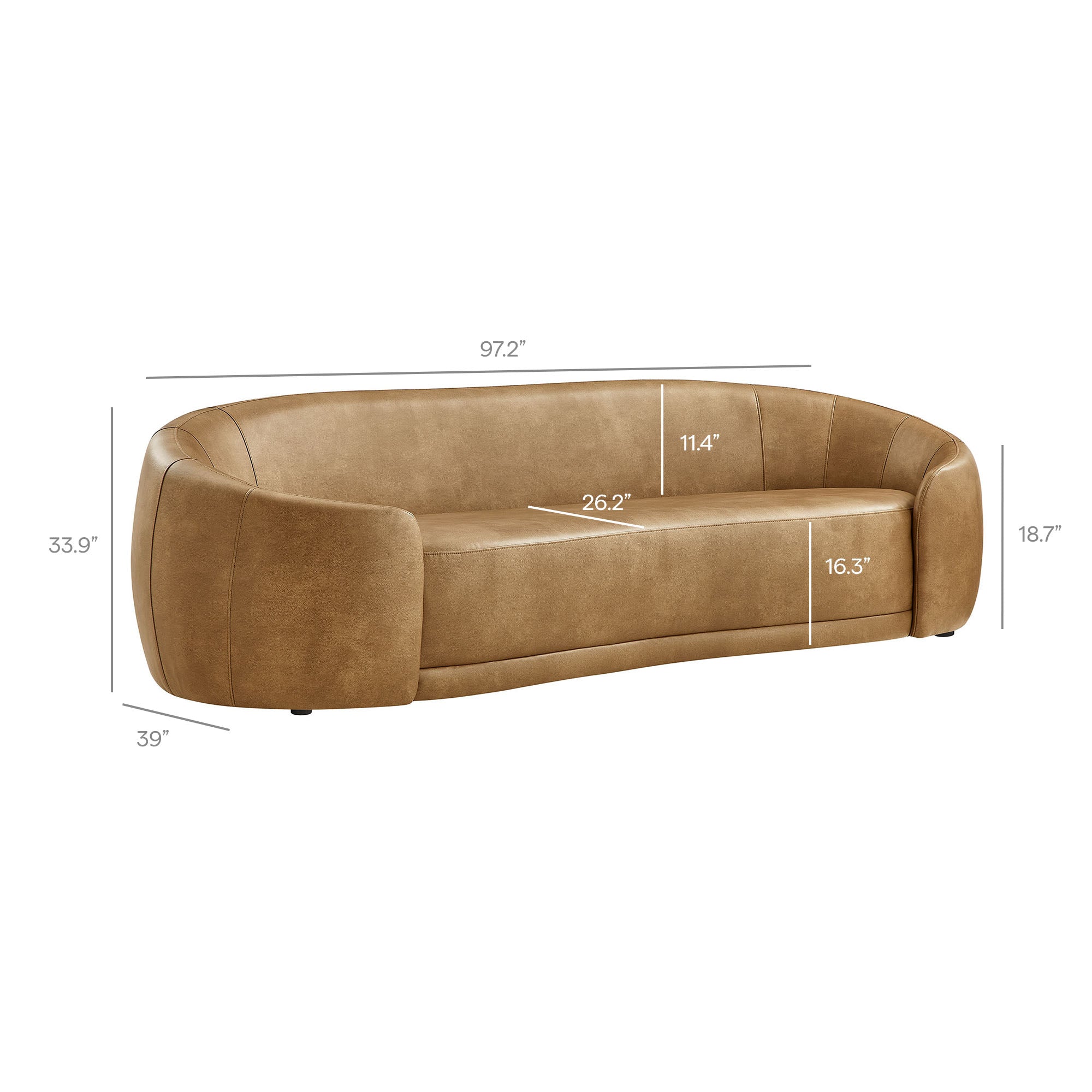 Contessa Curved Vegan Leather Sofa - Toast