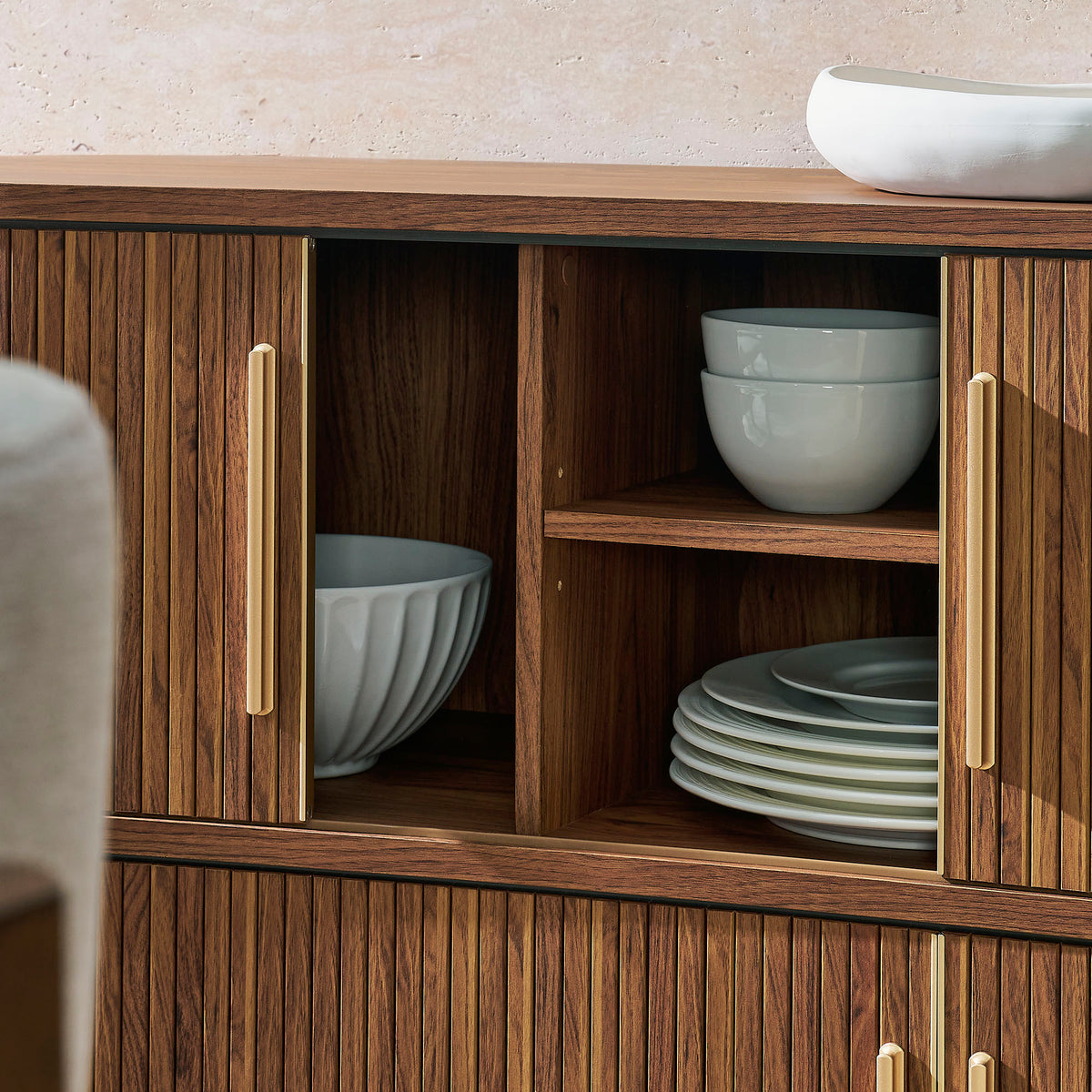 Radcliffe 63" Curved Fluted Sideboard Buffet Cabinet - Walnut