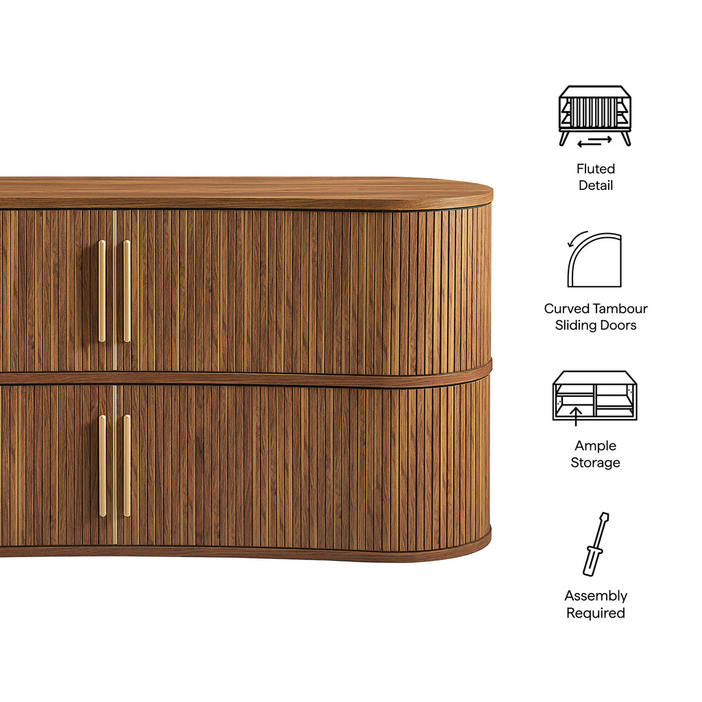 Radcliffe 63" Curved Fluted Sideboard Buffet Cabinet - Walnut