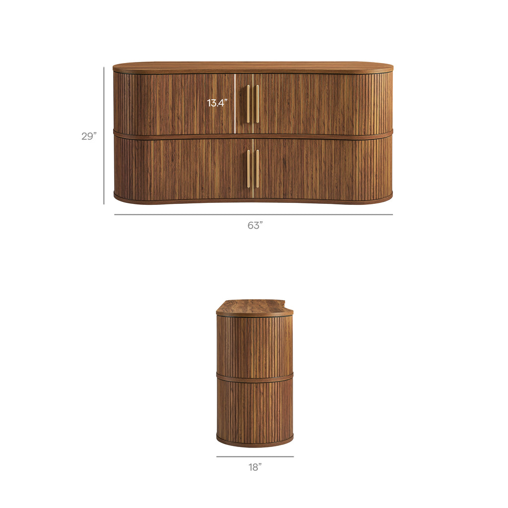 Radcliffe 63" Curved Fluted Sideboard Buffet Cabinet - Walnut