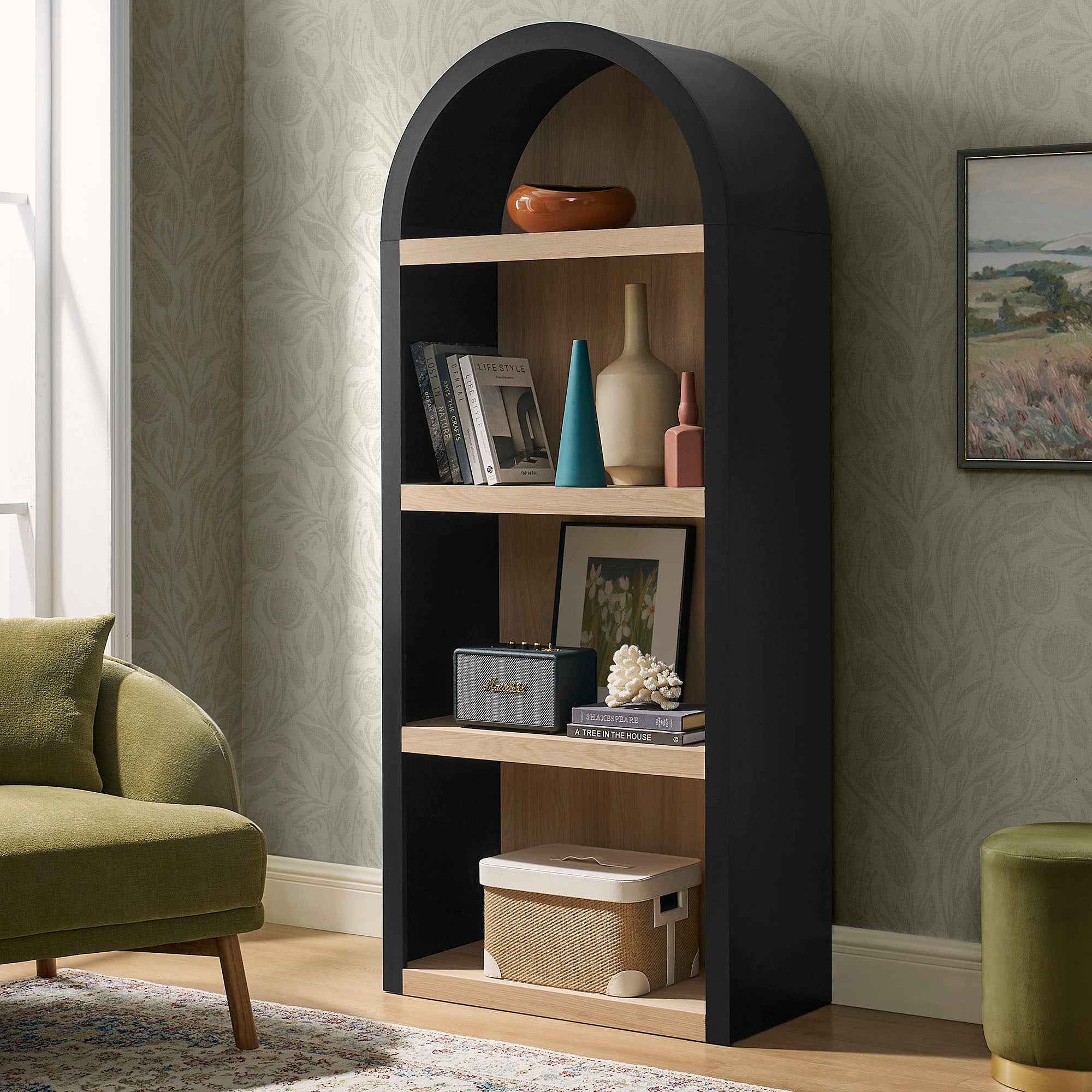 Caleb 4 Arched Display Shelf Bookcase - Black