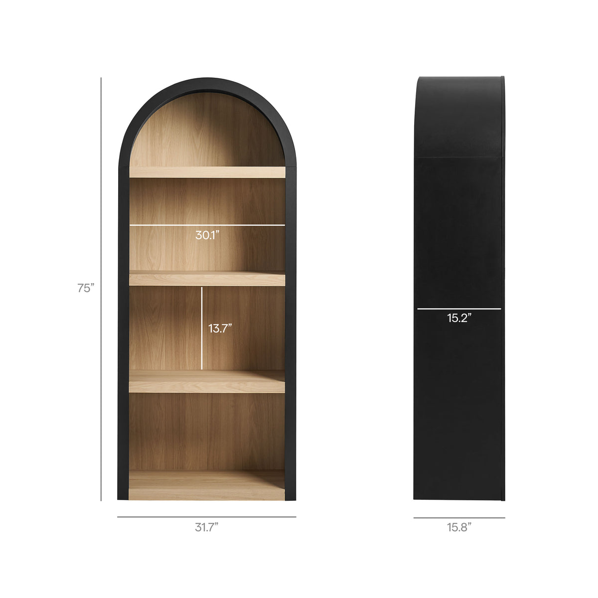 Caleb 4 Arched Display Shelf Bookcase - Black