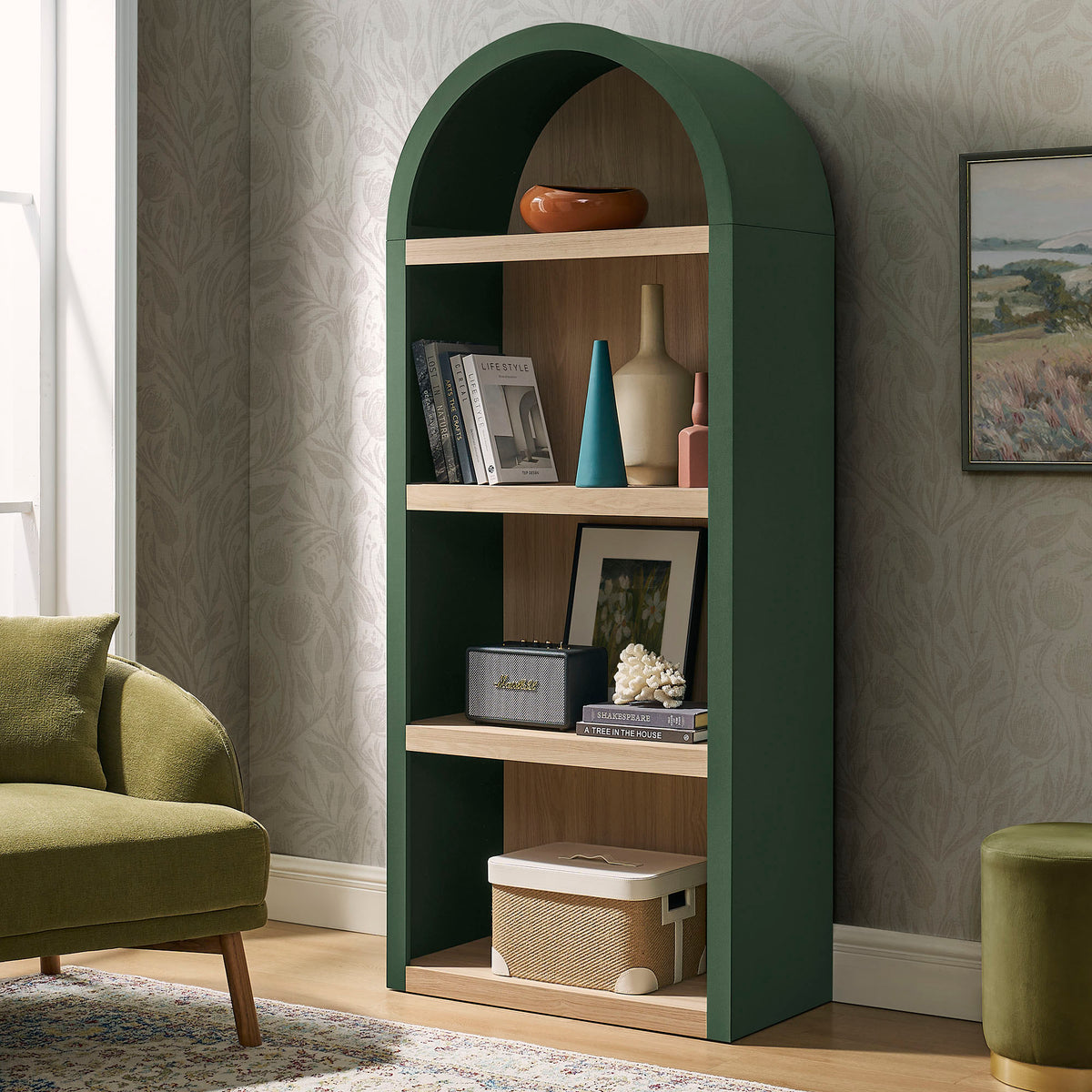 Caleb 4 Arched Display Shelf Bookcase - Hunter Green