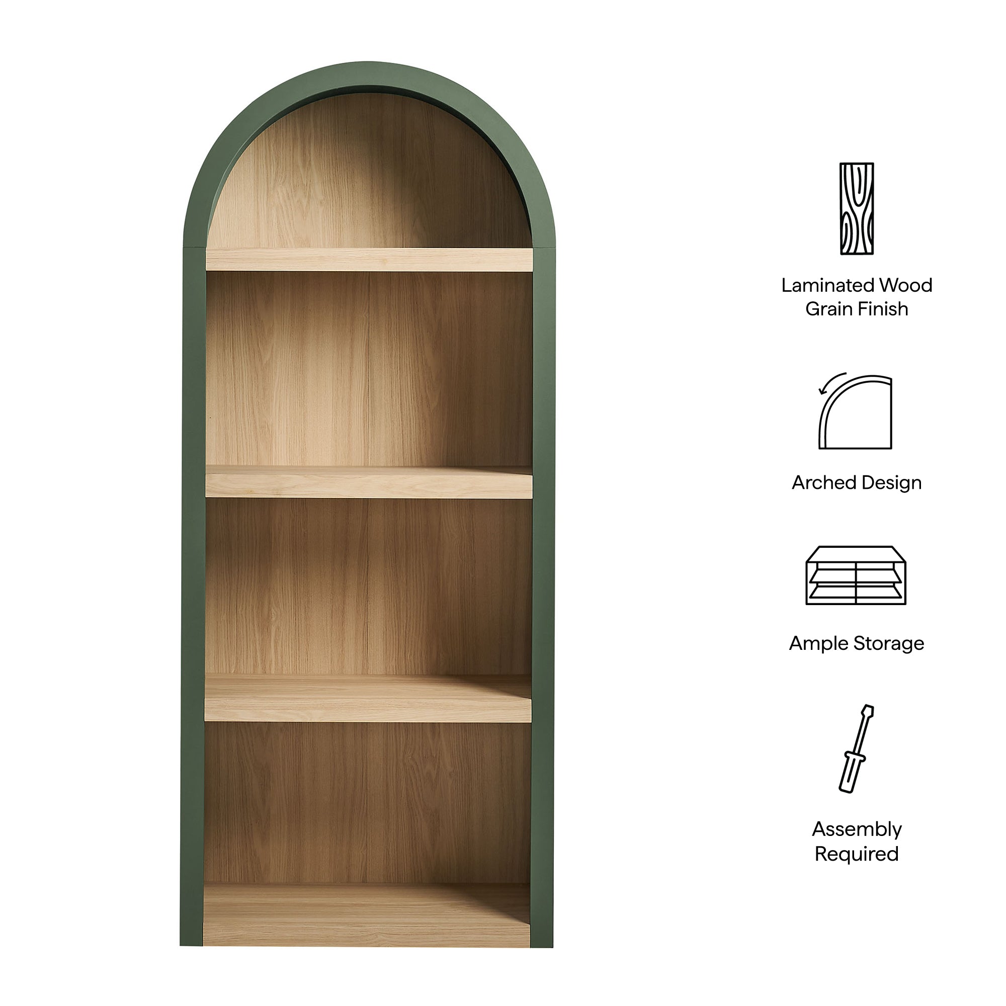 Caleb 4 Arched Display Shelf Bookcase - Hunter Green
