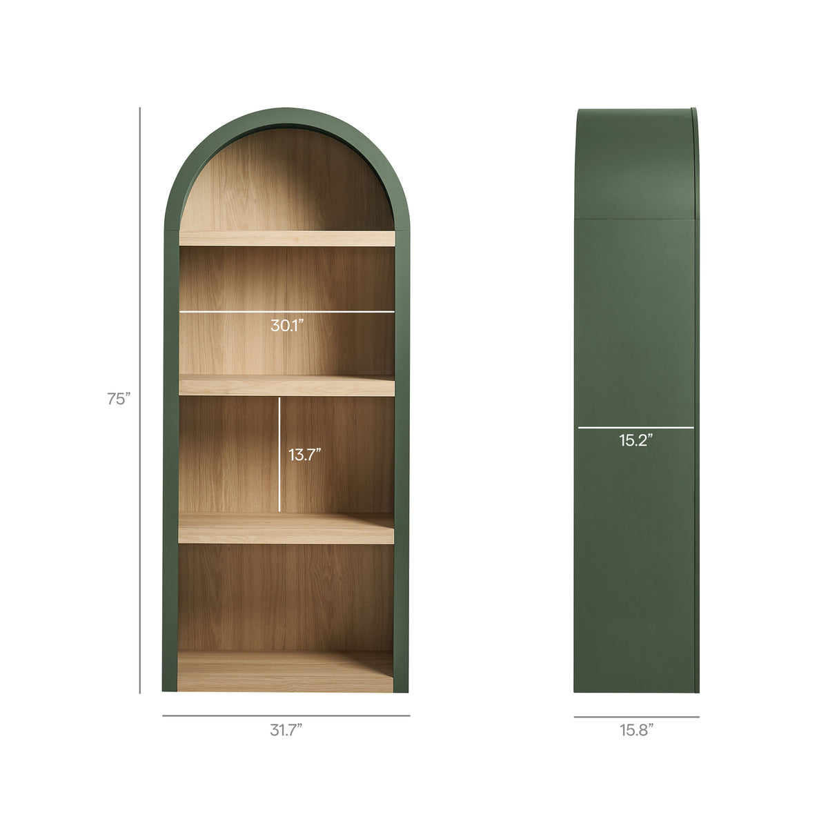 Caleb 4 Arched Display Shelf Bookcase - Hunter Green