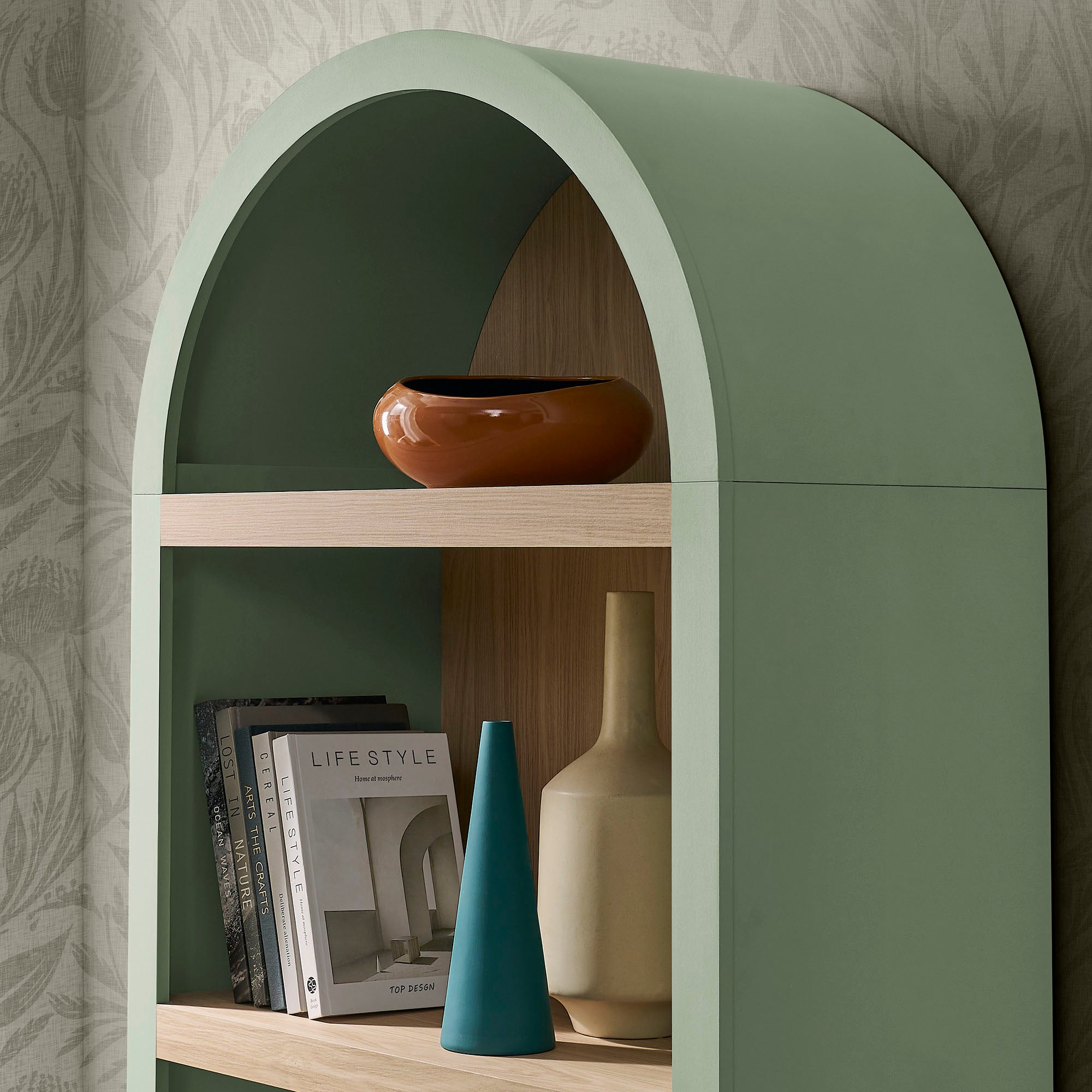 Caleb 4 Arched Display Shelf Bookcase - Sage