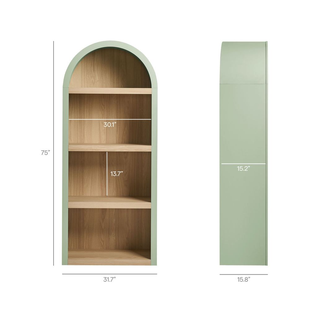 Caleb 4 Arched Display Shelf Bookcase - Sage