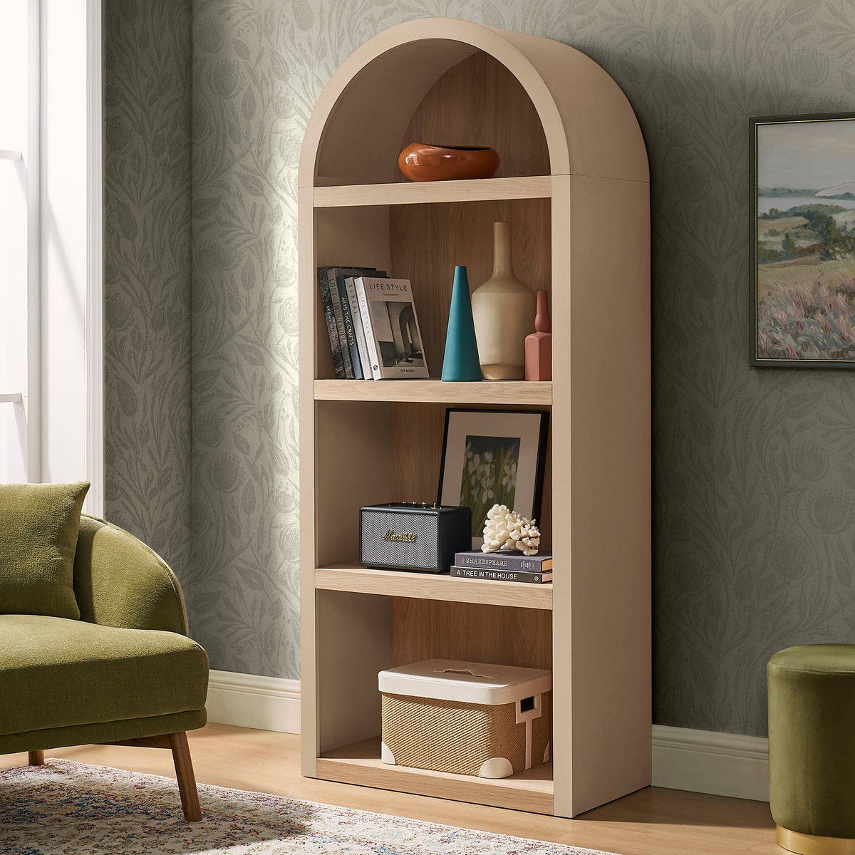 Caleb 4 Arched Display Shelf Bookcase - Tan