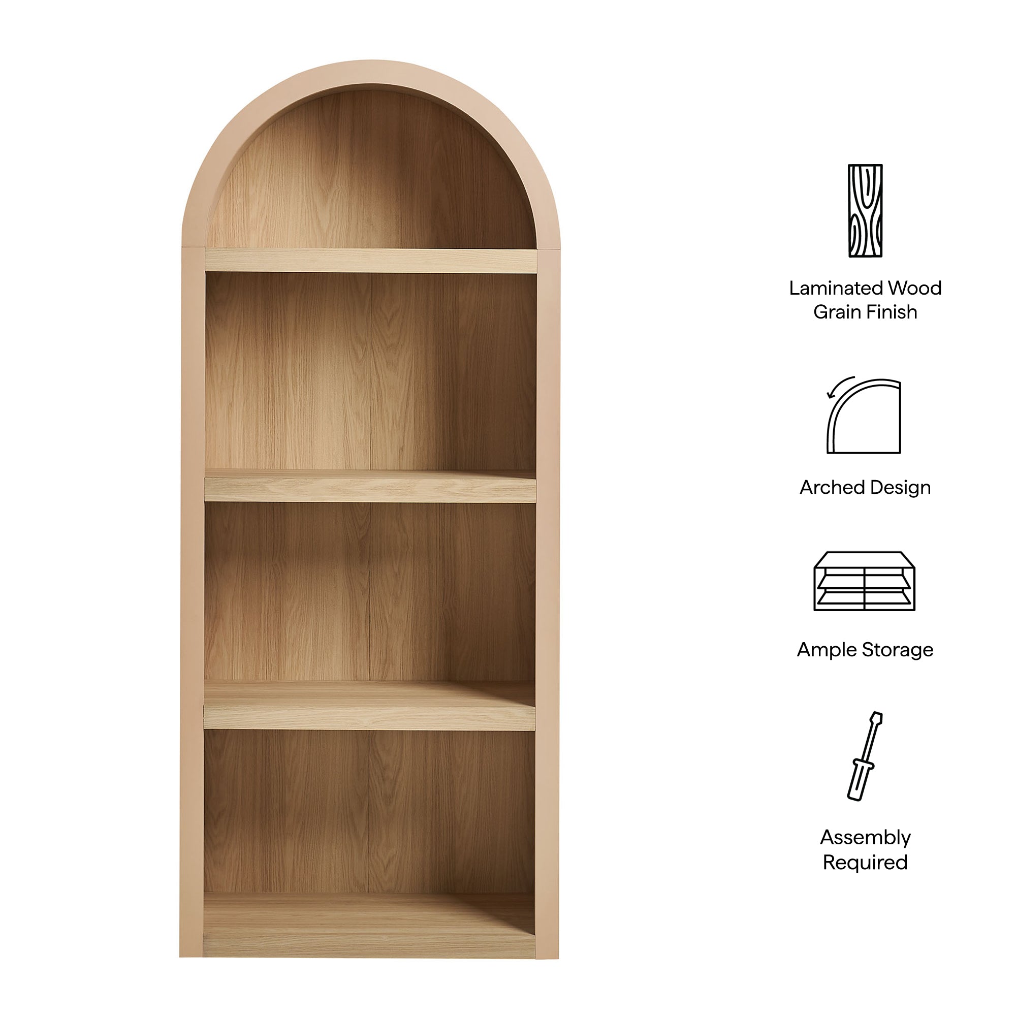 Caleb 4 Arched Display Shelf Bookcase - Tan