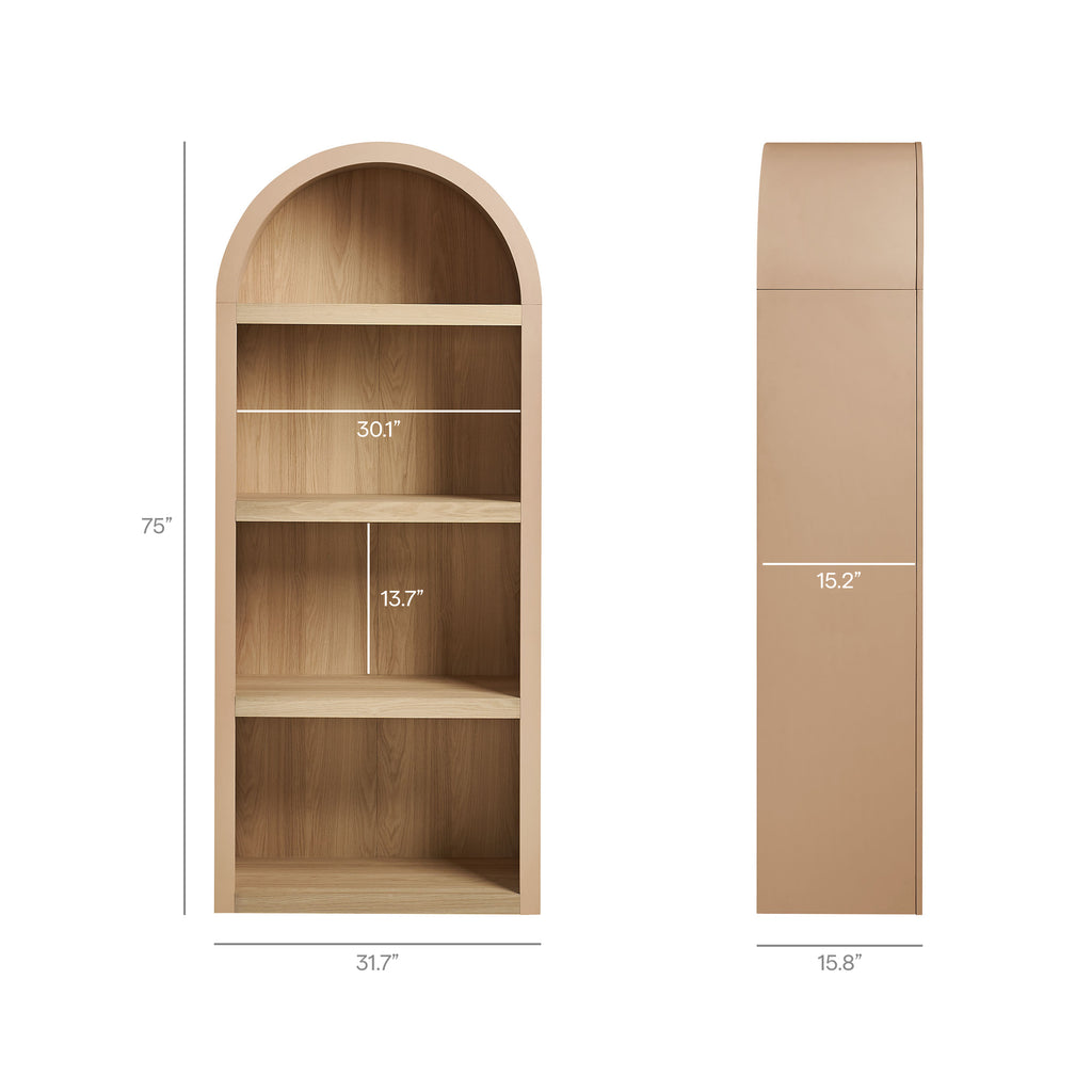 Caleb 4 Arched Display Shelf Bookcase - Tan