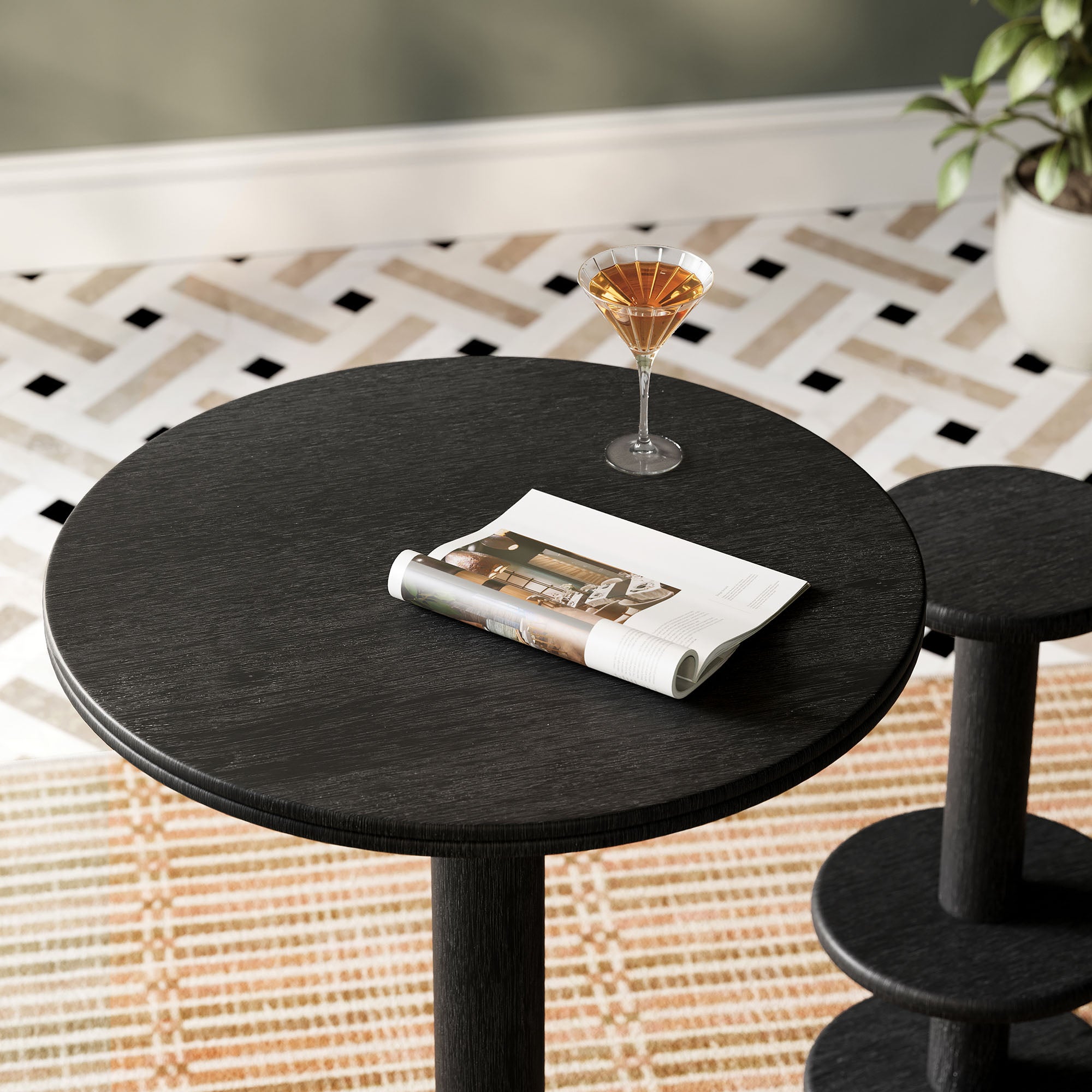 Neo 31 Inch Round Indoor - Outdoor Patio Patio Wood Bar Table - Black
