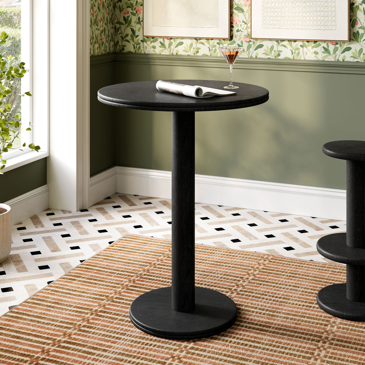 Neo 31 Inch Round Indoor - Outdoor Patio Patio Wood Bar Table - Black