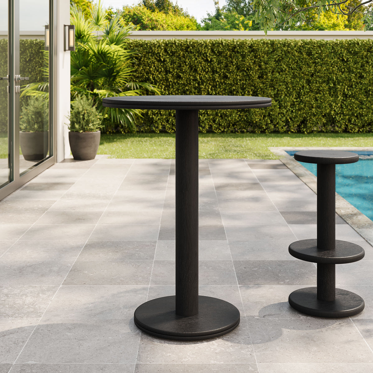 Neo 31 Inch Round Indoor - Outdoor Patio Patio Wood Bar Table - Black