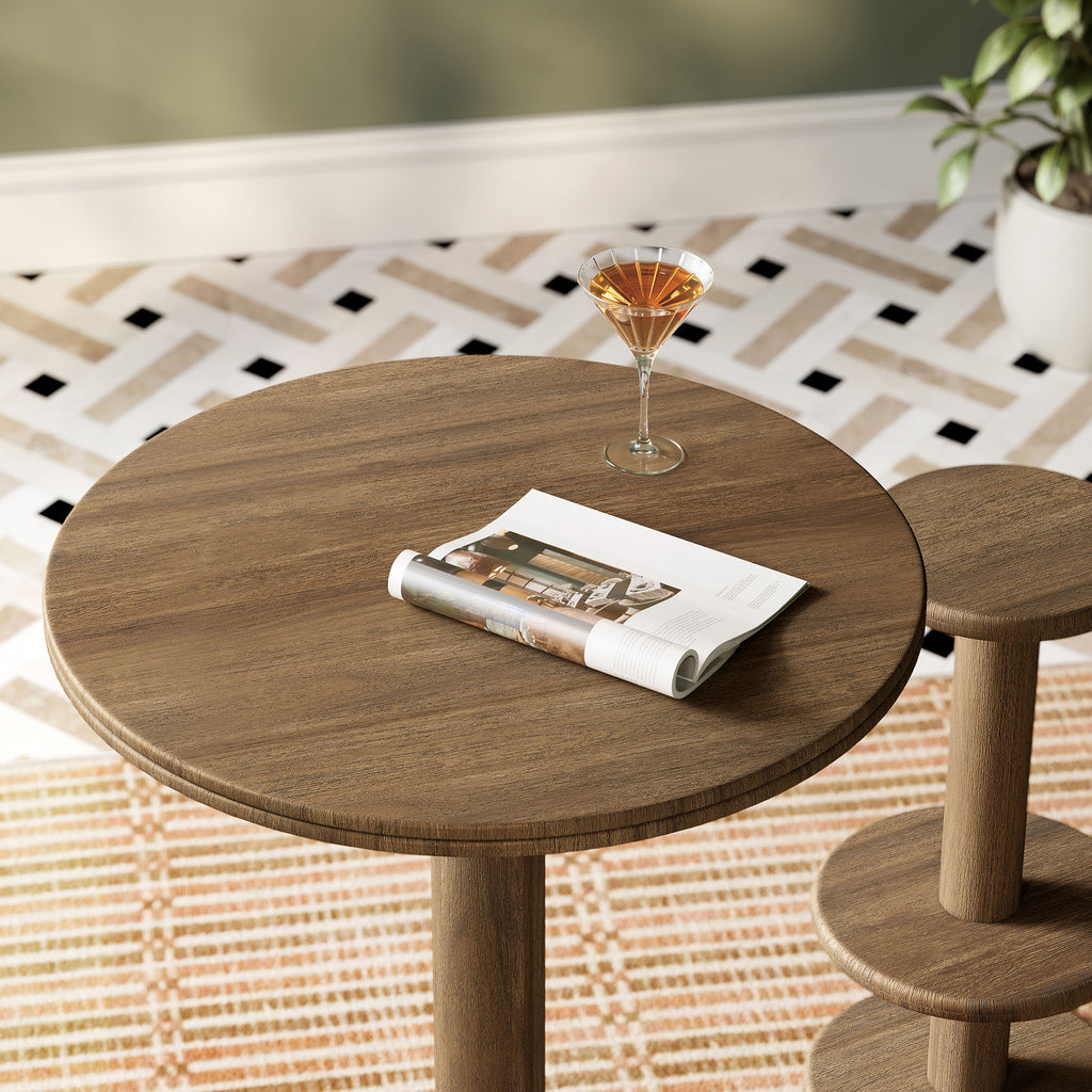 Neo 31 Inch Round Indoor - Outdoor Patio Patio Wood Bar Table - Cocoa Brown